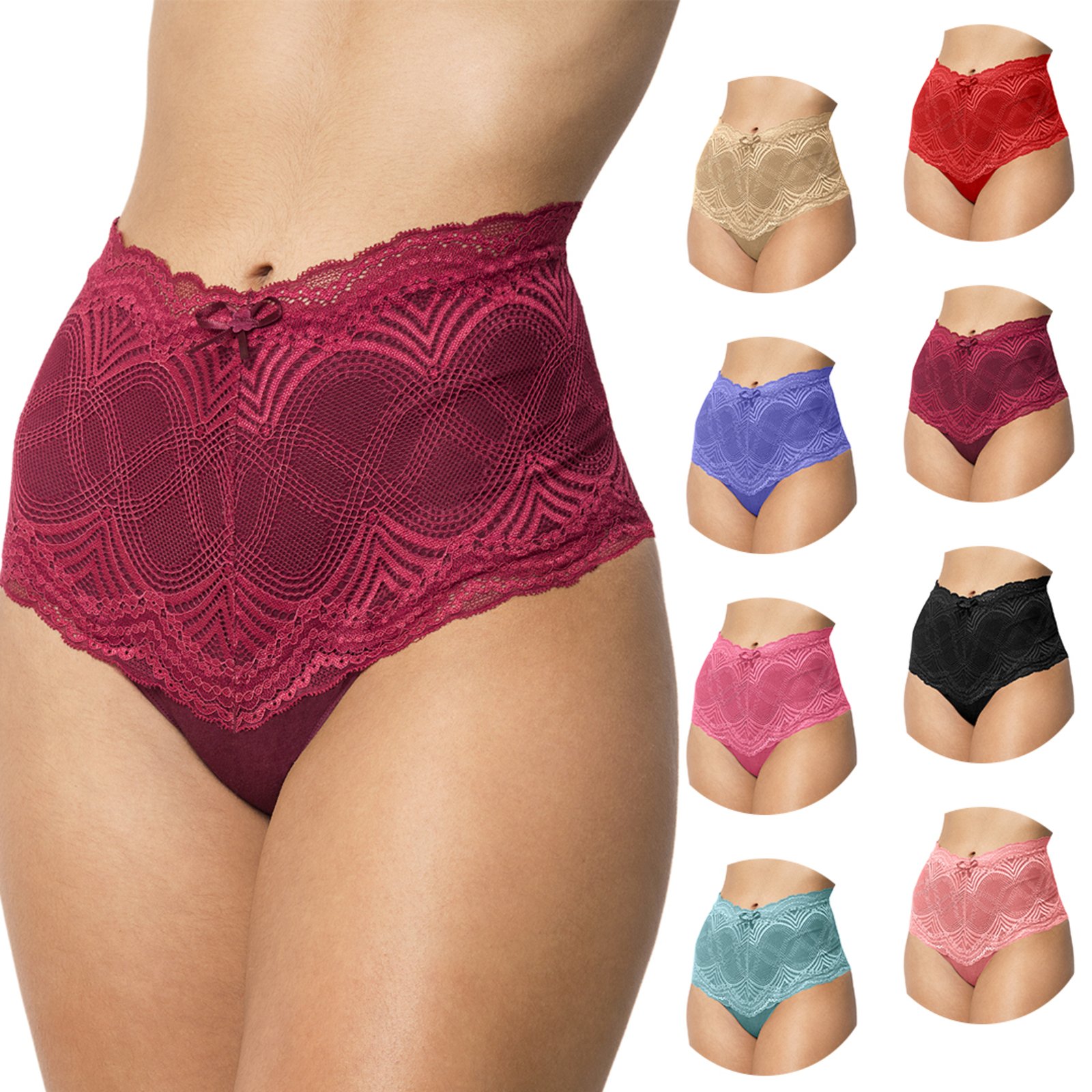 Vista 2 Kit 5 Calcinhas Gabi Lingerie Cinta Cotton Renda Cintura Alta Modeladora Conforto Sensual multicolorido Gabi Lingerie multicolorido