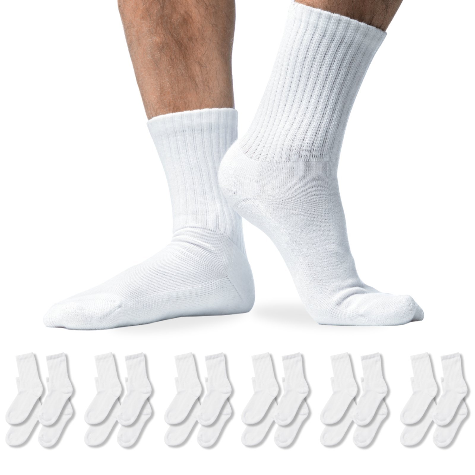 Kit 12 Pares Meia Branca Cano Médio Masculina Esportiva