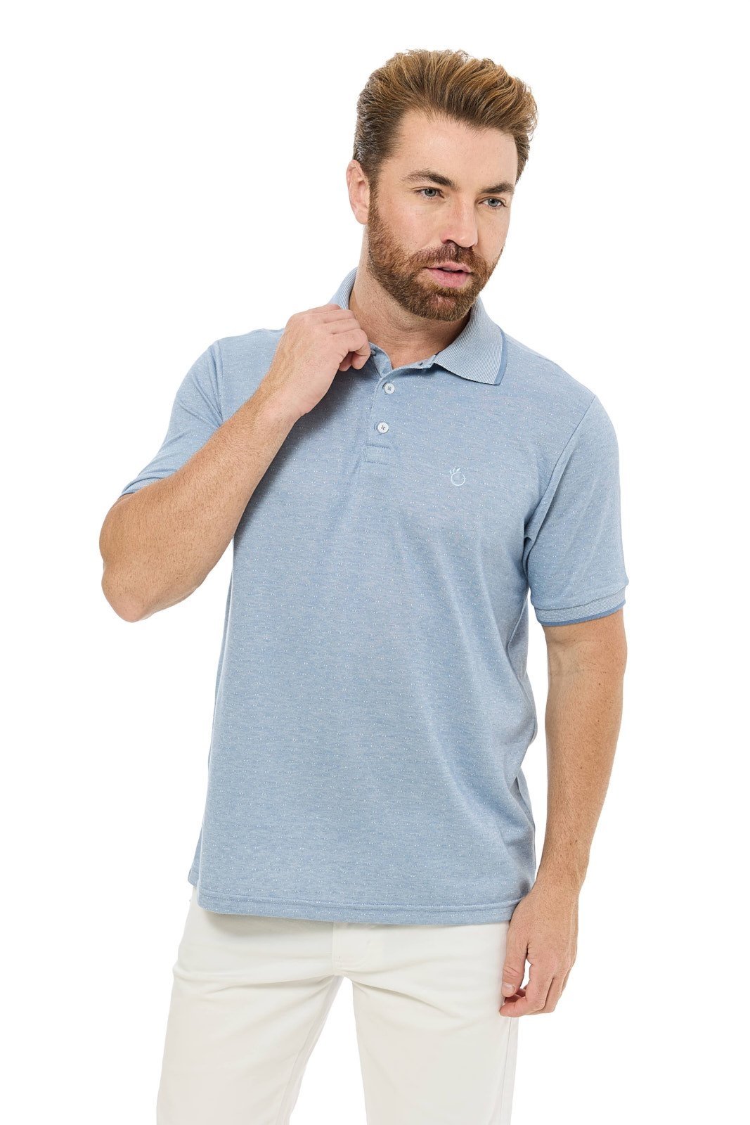 Camisa Gola Polo Olimpo Piquet Jaqguard Azul Claro
