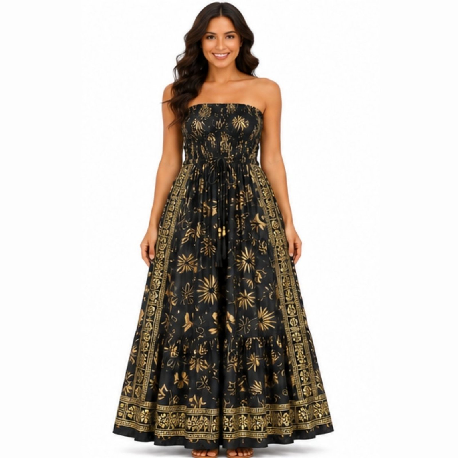 Vestido Longo Feminino Indiano Tomara que Caia com Lastex Preto