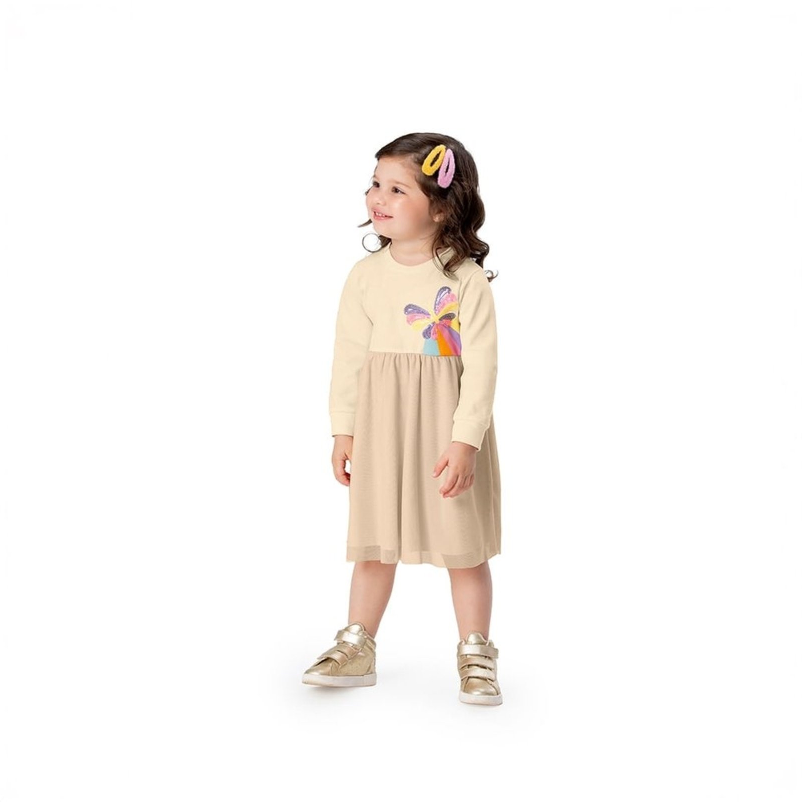 Infantil - Vestido Curto Manga Longa Borboleta Menina Marisol