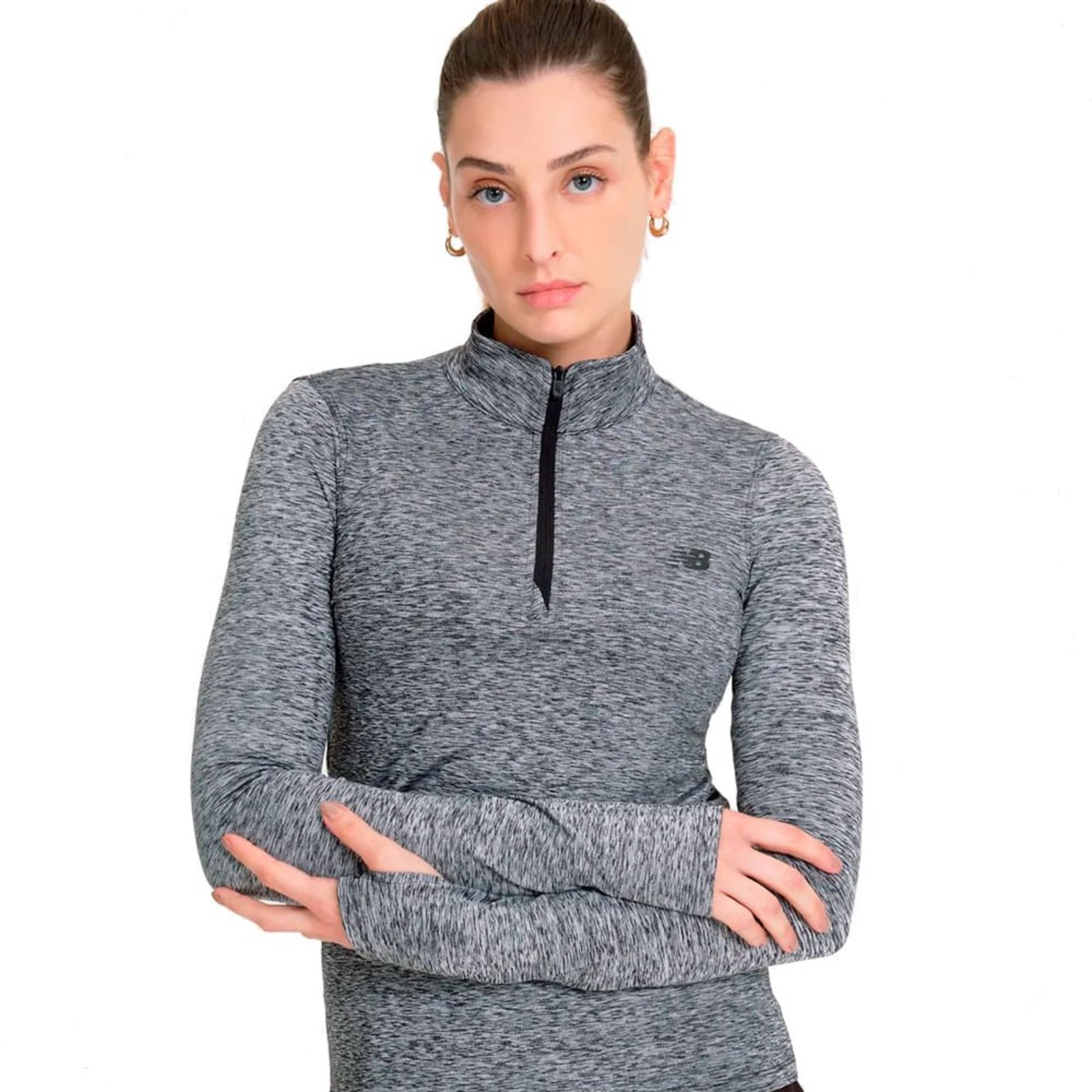 Blusa Feminina New Balance Zíper Dry Sport Cinza