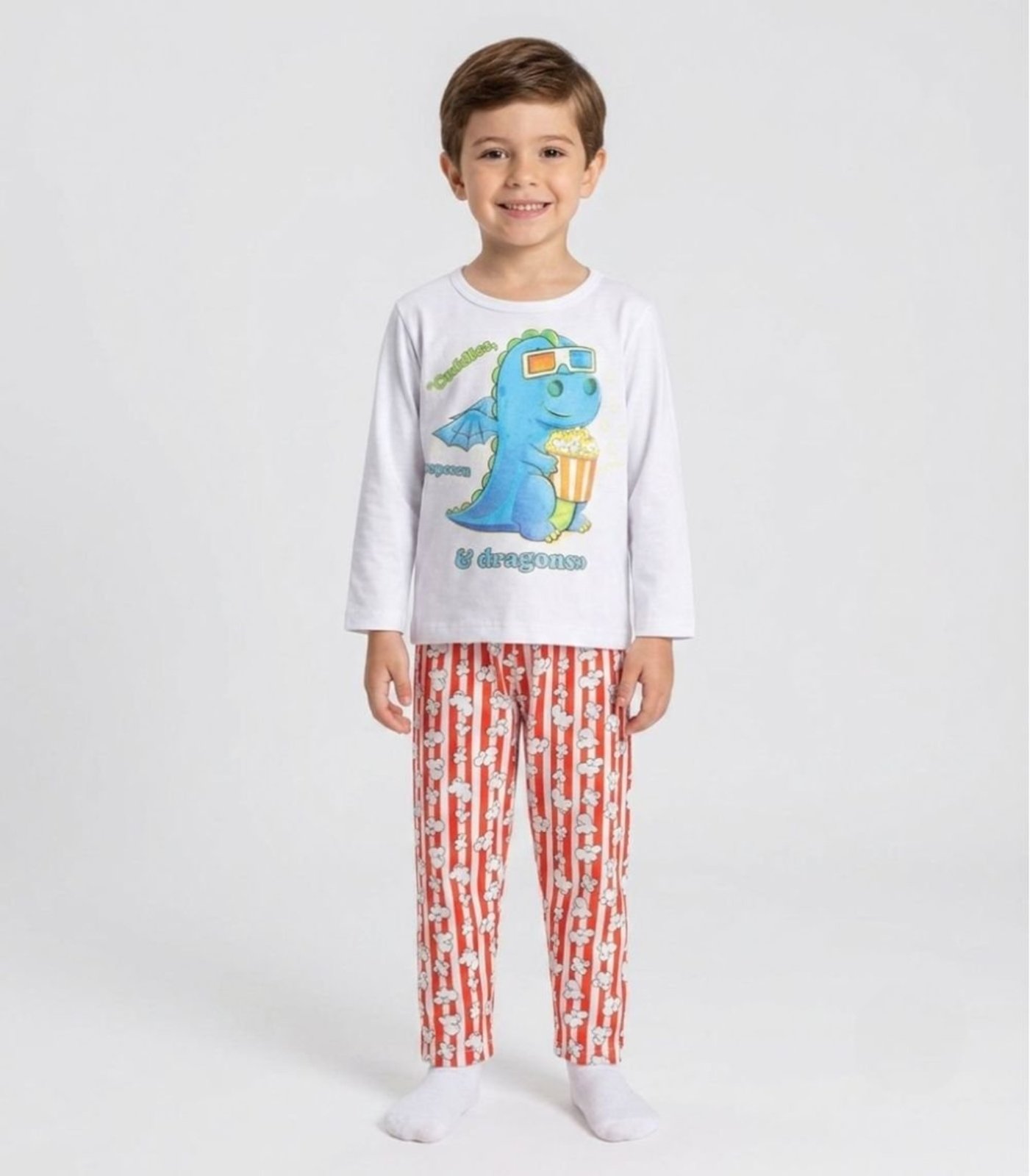 Pijama Menino Manga Longa Meia Malha Kappes Branco
