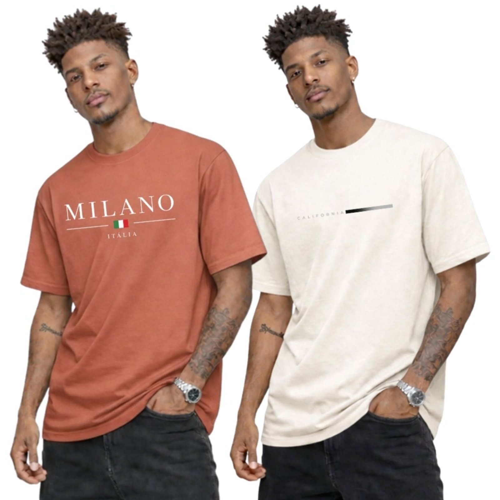 Kit 2 Camisa Masculina Camiseta Gola Redonda Algodão Cidades