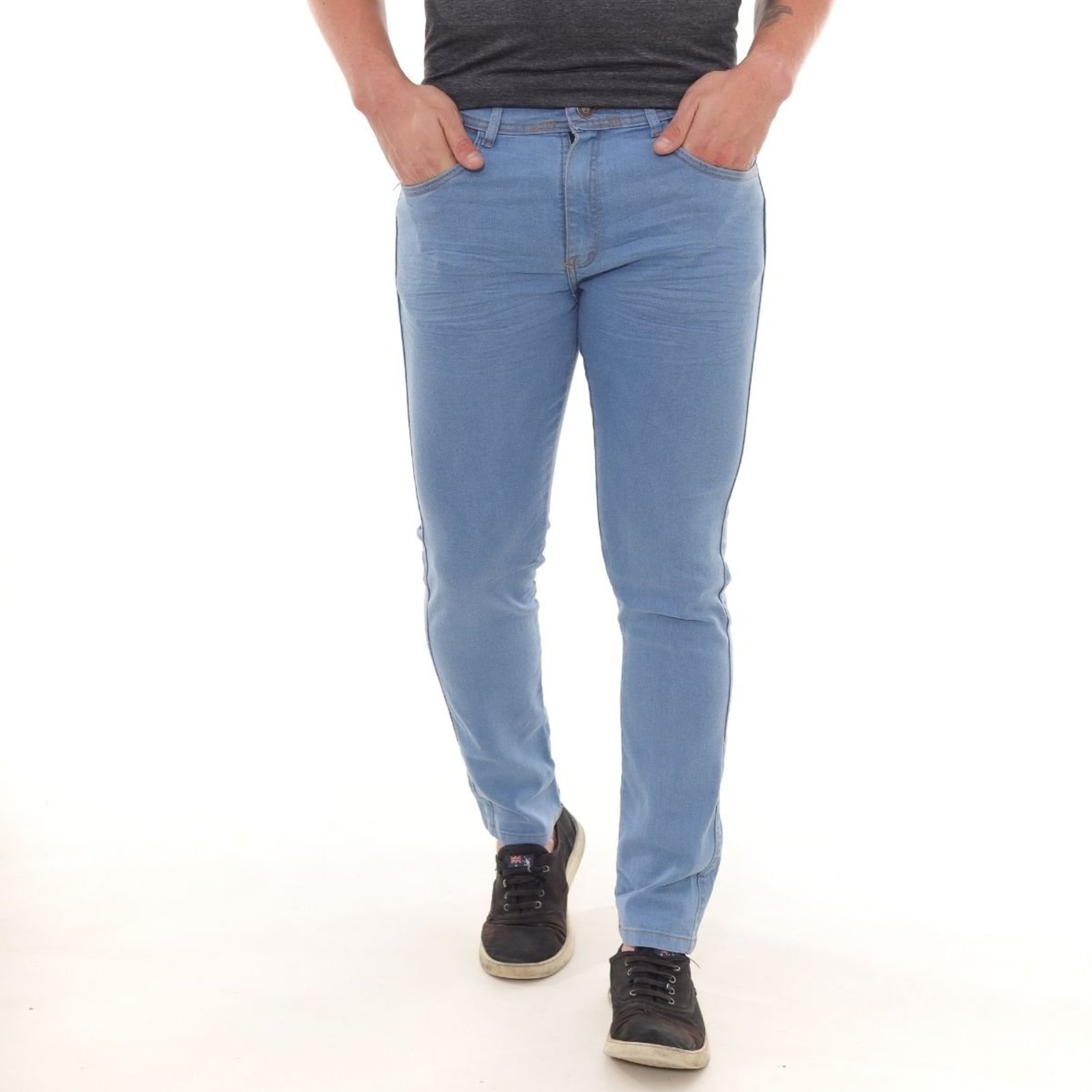 Calça Jeans Elegante Jeans Escura Masculina Skinny Reta Tecido Premium