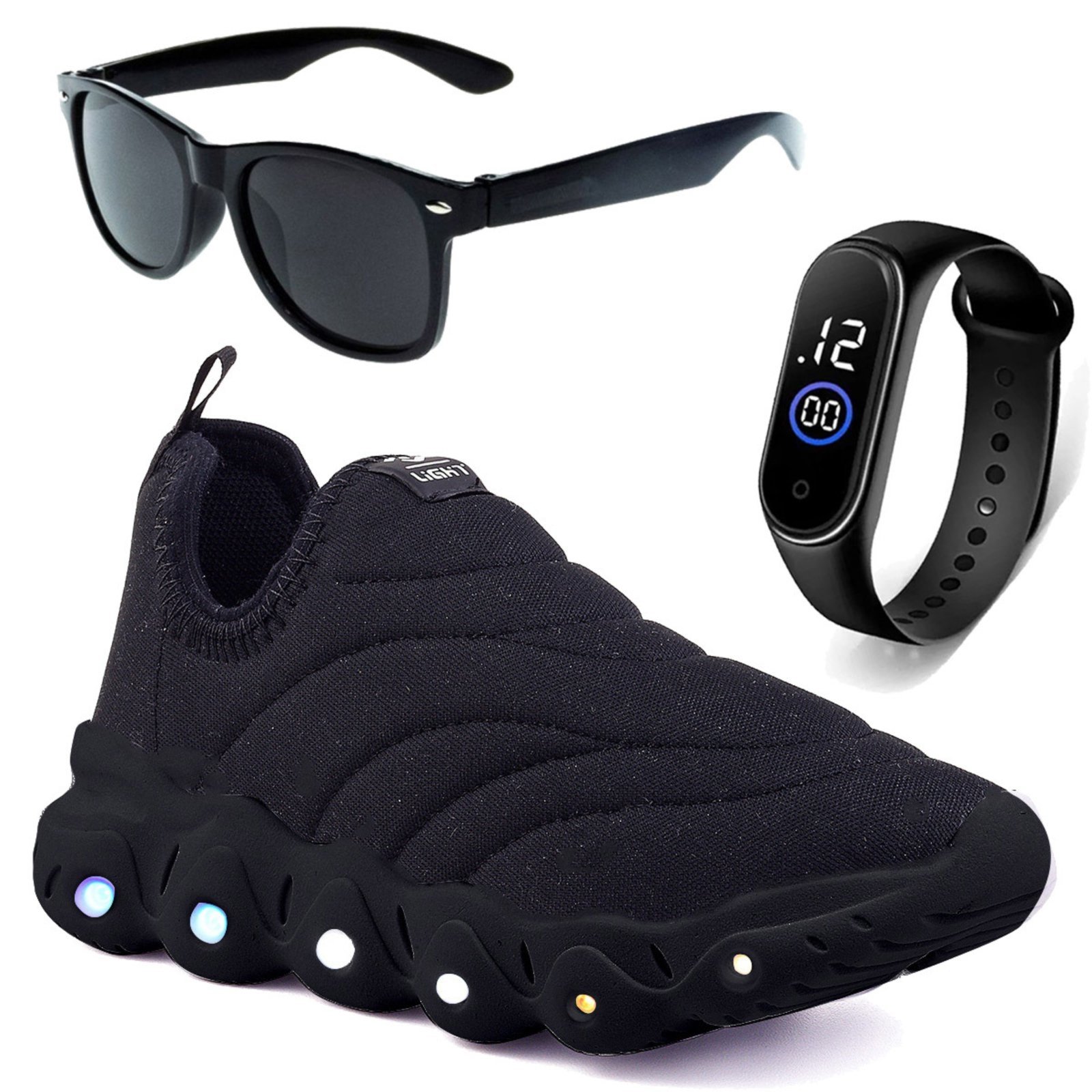 Vista 2 Infantil - Tenis de Led Menino e Menina Calce Facil e e Óculos e Relógio CALCADOS LGHT LIGHT preto CALCADOS LGHT LIGHT preto