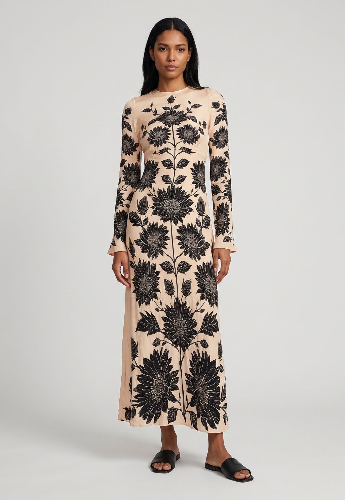 Vestido Feminino FARM Longo Floral Bege
