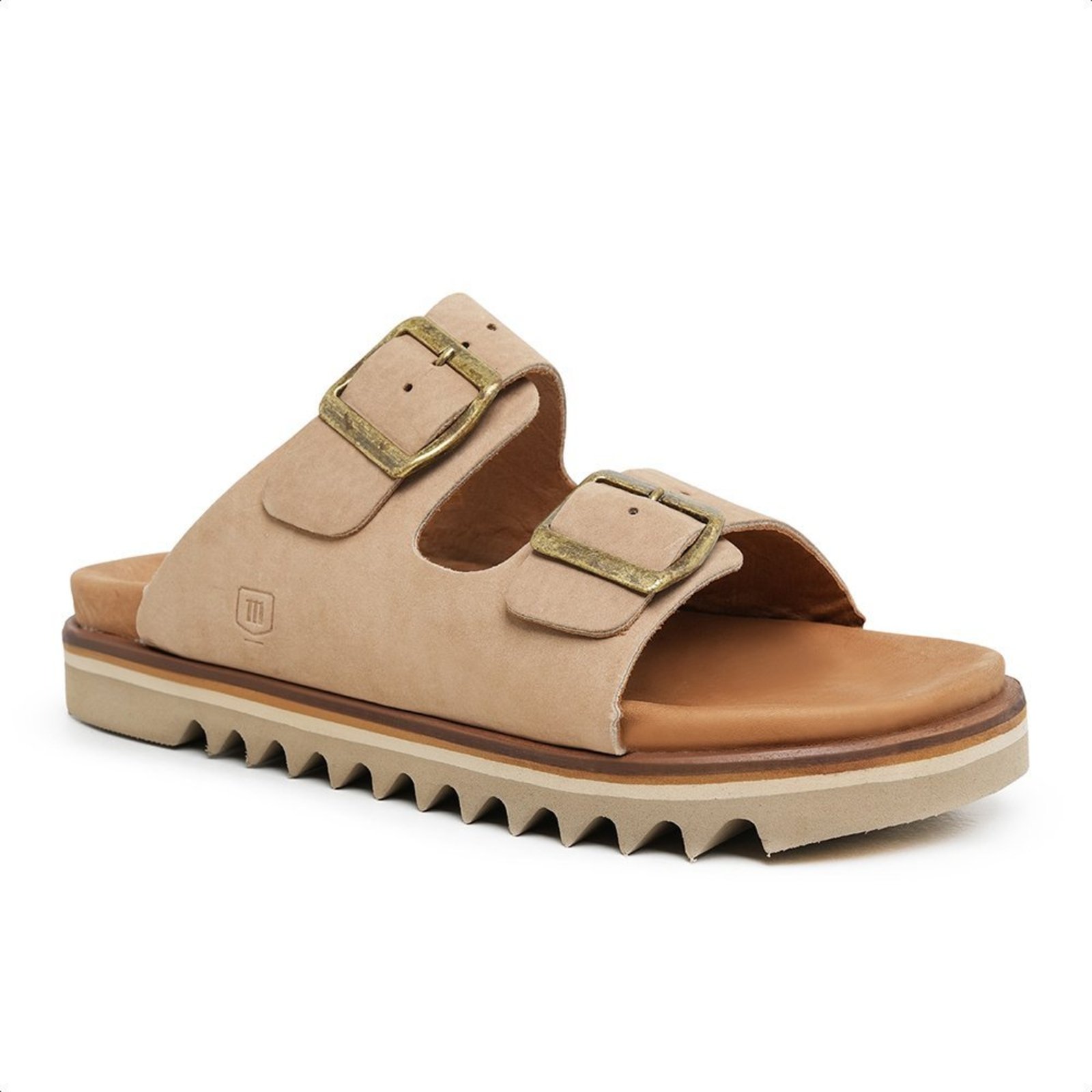 Chinelo Masculina Malbork em Couro Bege com Duas Fivelas Confortável 000898BG