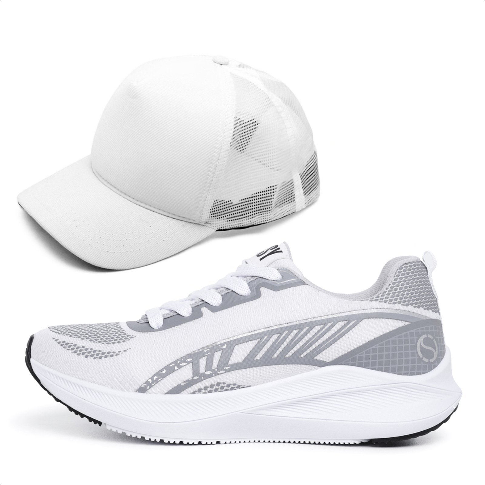 Tênis Masculino Esportivo Izabella Helena Treino Academia Caminhada Fitness Leve Confortável + Boné Branco