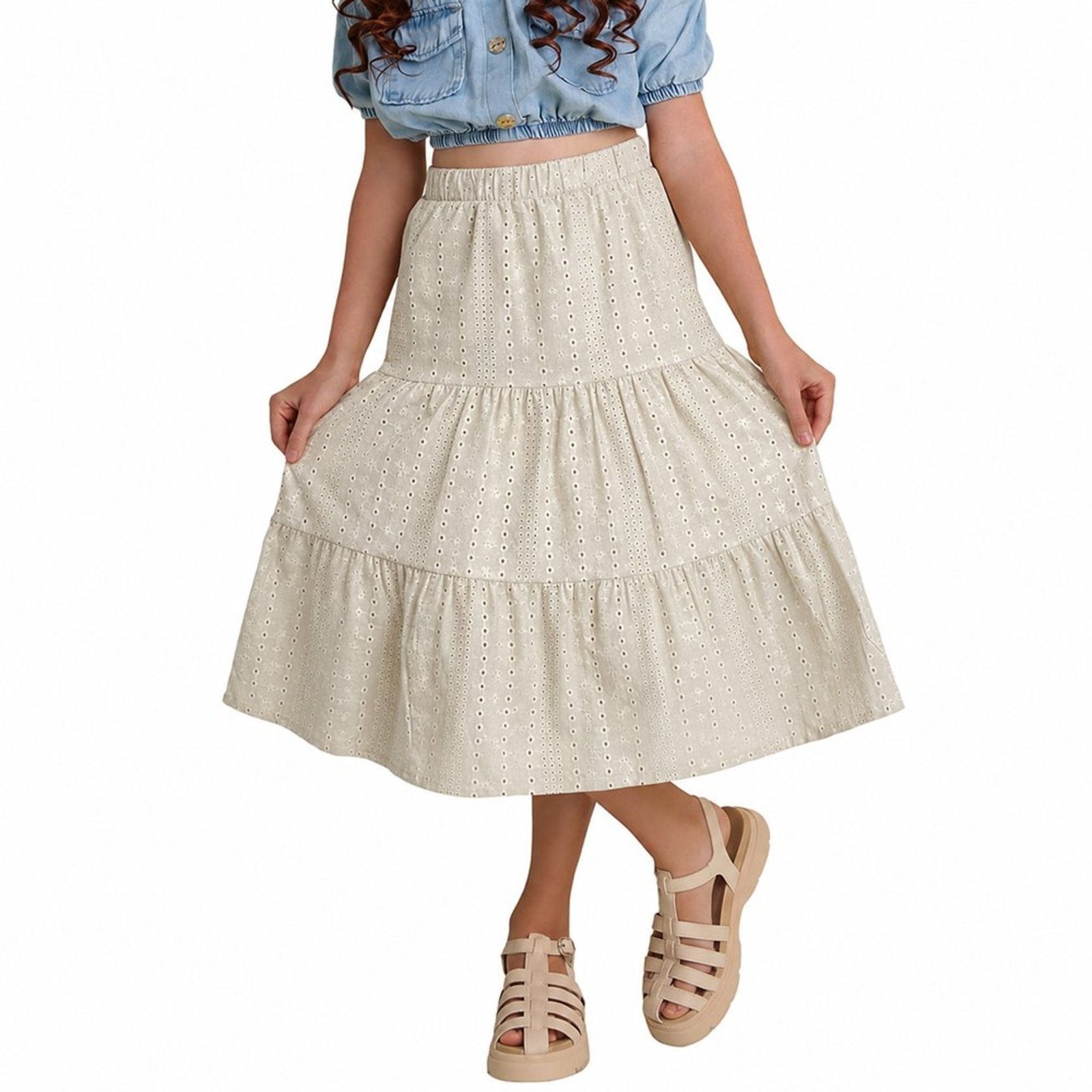 Infantil - Saia Juvenil Look Jeans Laise Midi Collor