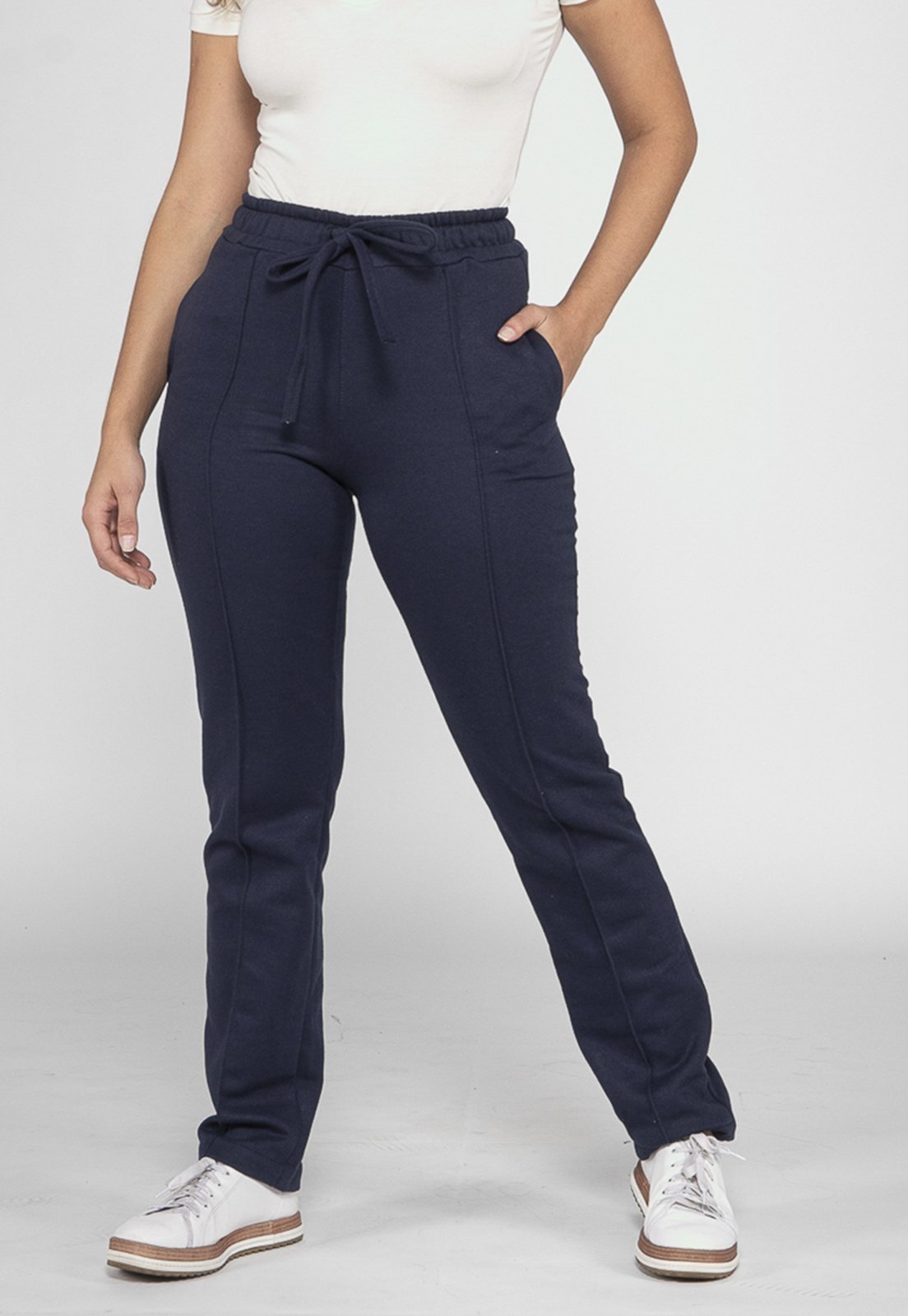 Calça Basica Moletom Feminina Confortavel Cintura Elastico Azul
