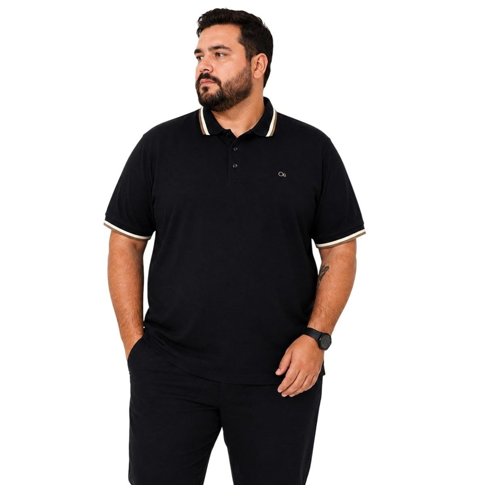Camisa Polo Plus Size Manga Curta Masculina 007560070 Ogochi Preta