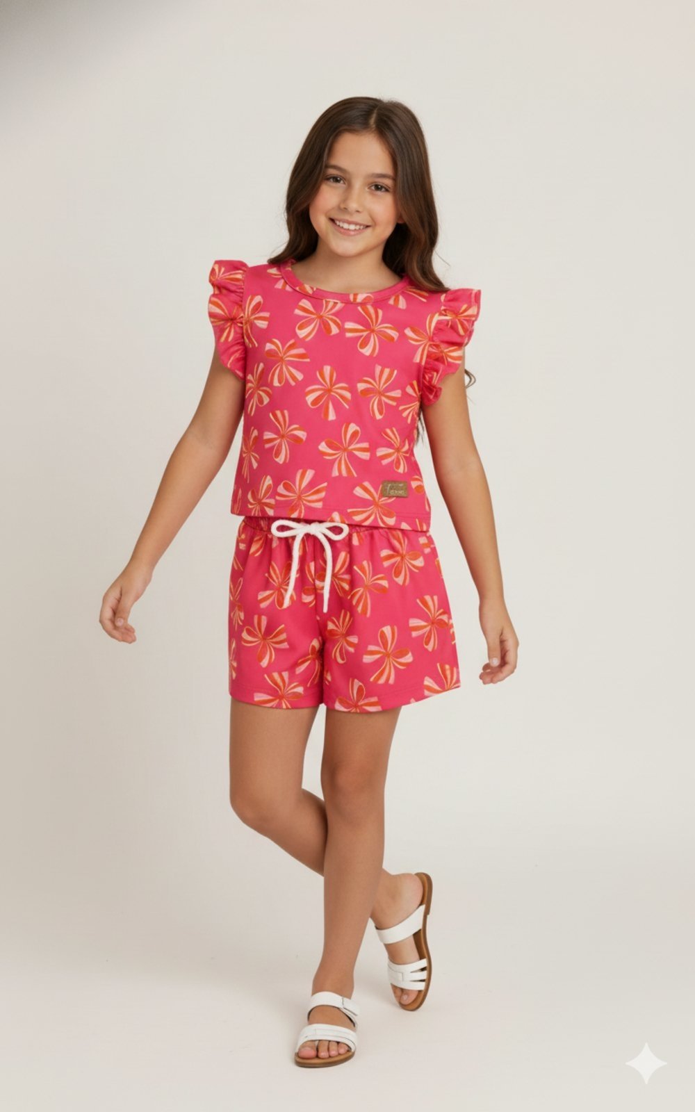 Infantil - Conjunto Cropped Verão Feminino Laços - Pink