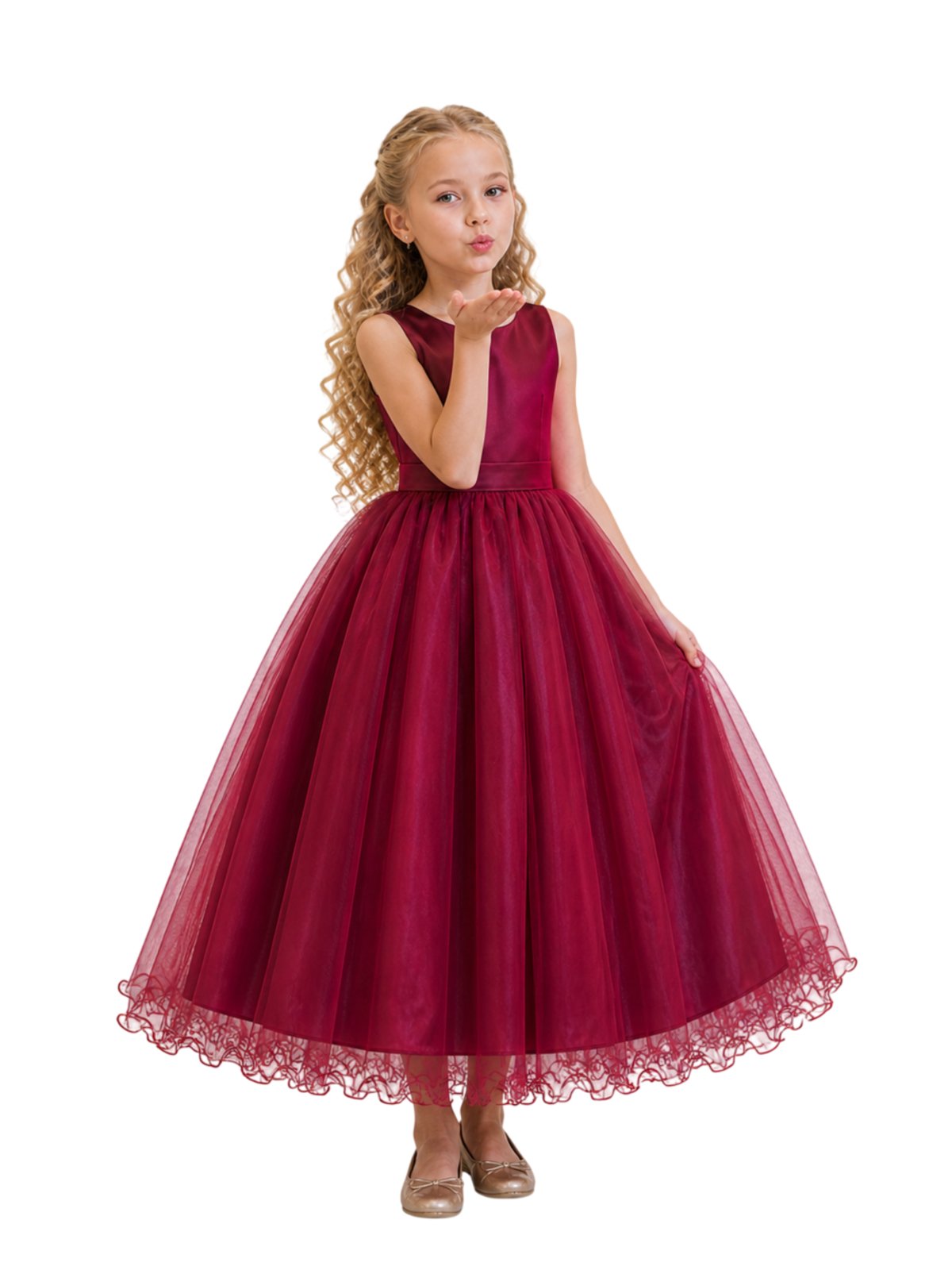Infantil - Vestido Longo Festa Marsala Bordô Vinho Formatura Casamento Liso Dama Daminha Social Menina Juvenil Juvenil Princesa Rodado Florista Aniversário Luxo