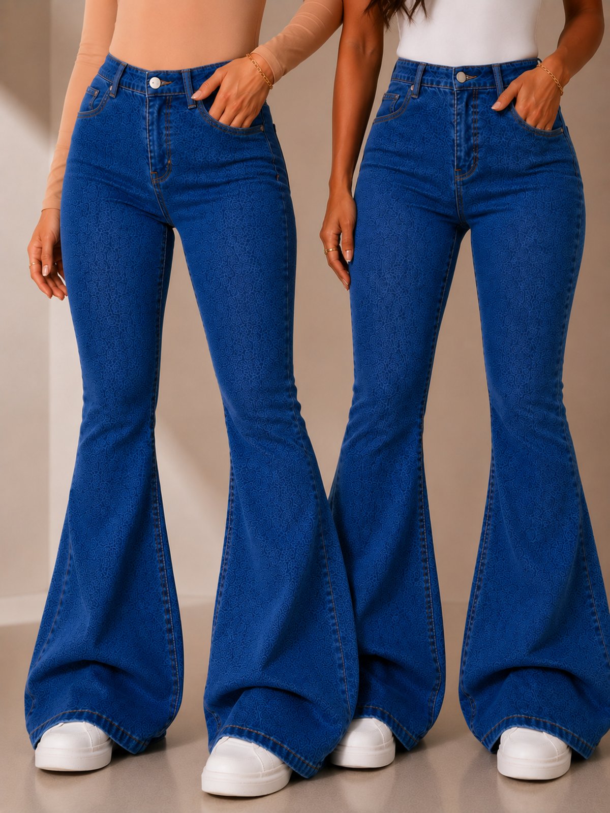 Kit 2 Calças Flare Jeans Feminina Cintura Alta Modelagem Premium Escura
