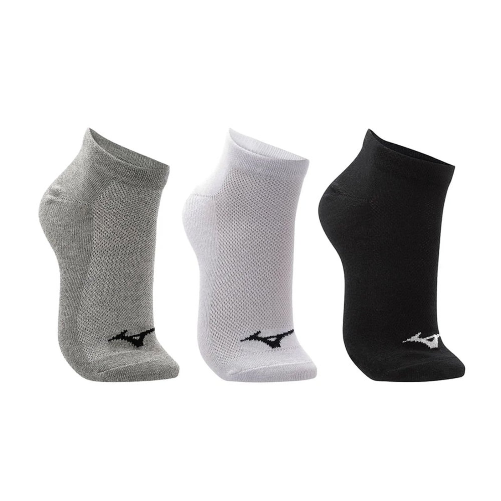 Kit 3 Pares de Meia Unissex Mizuno Sem Cano 33/38 Branco/cinza/preto