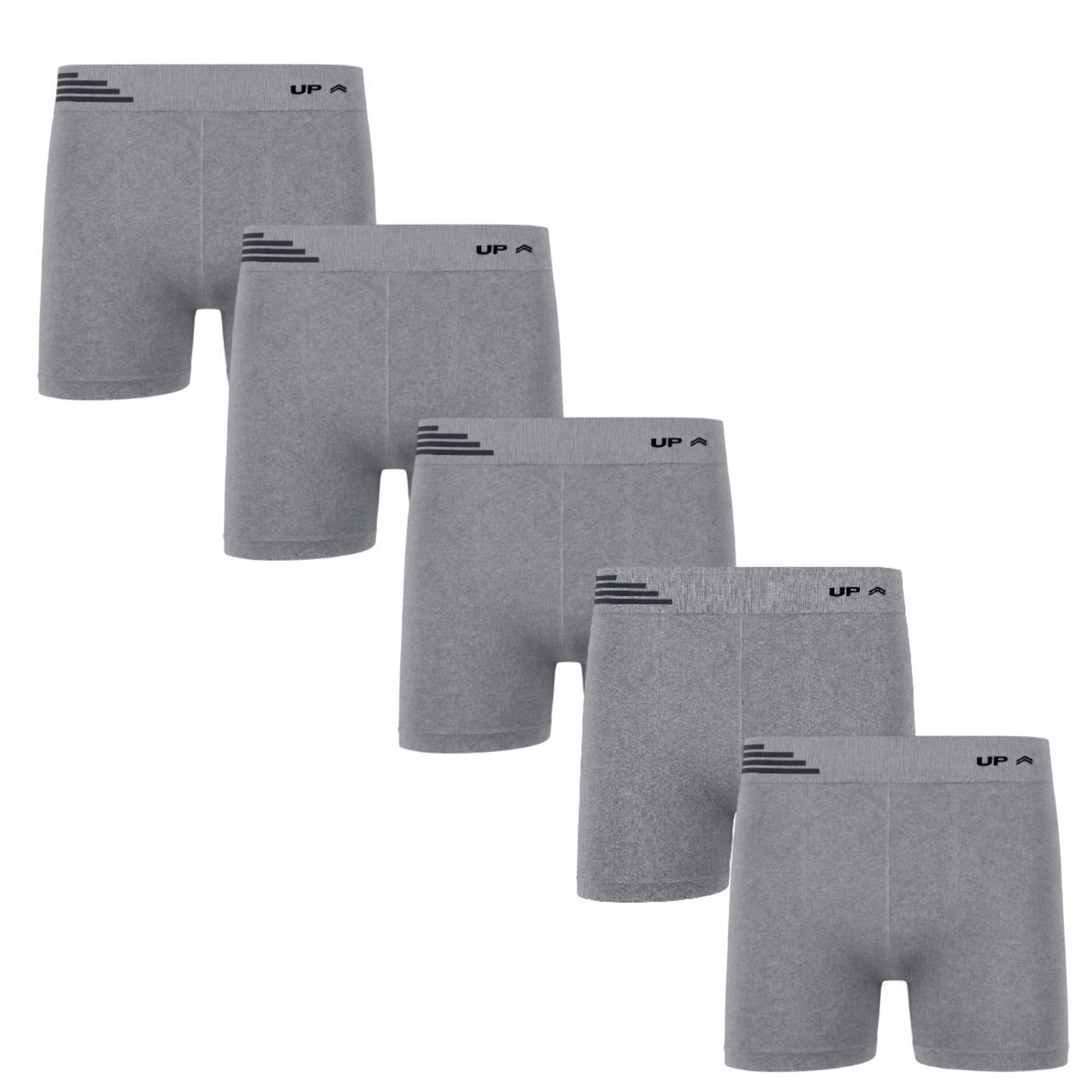 Kit 5 Cuecas Boxer UP Underwear Sem Costura Microfibra Cinza