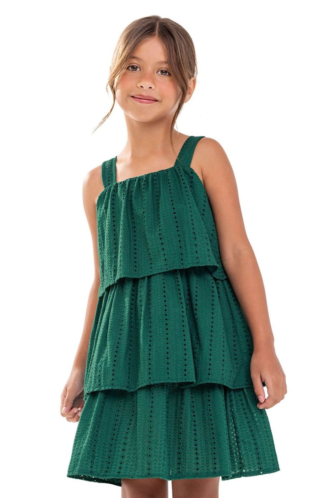 Infantil - Vestido Menina Babados Bordado Colorittá Verde