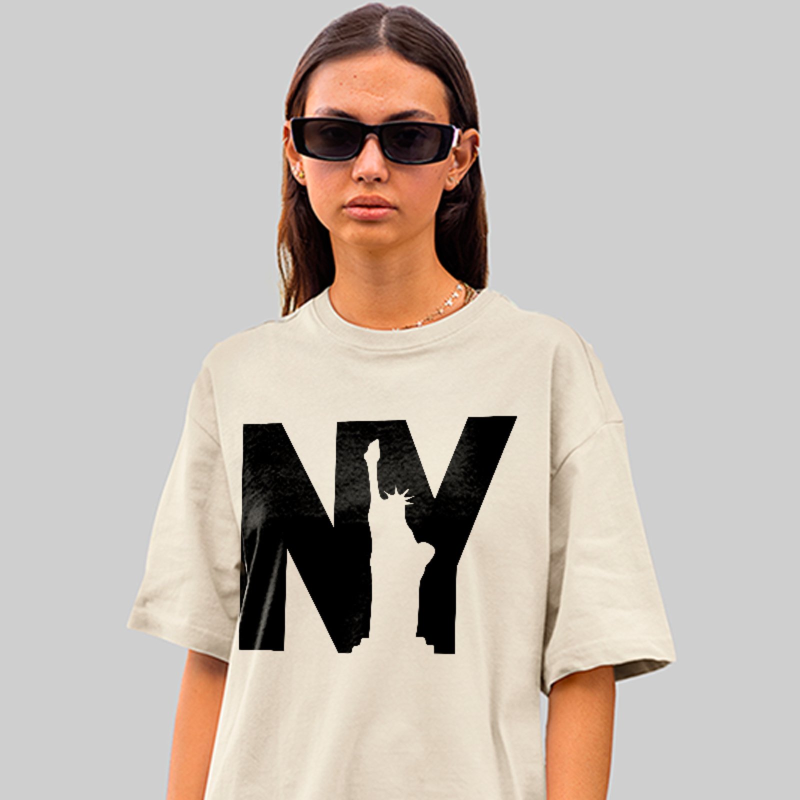 Camiseta Oversized Nova York Estátua Liberdade Streetwear Unissex Off White