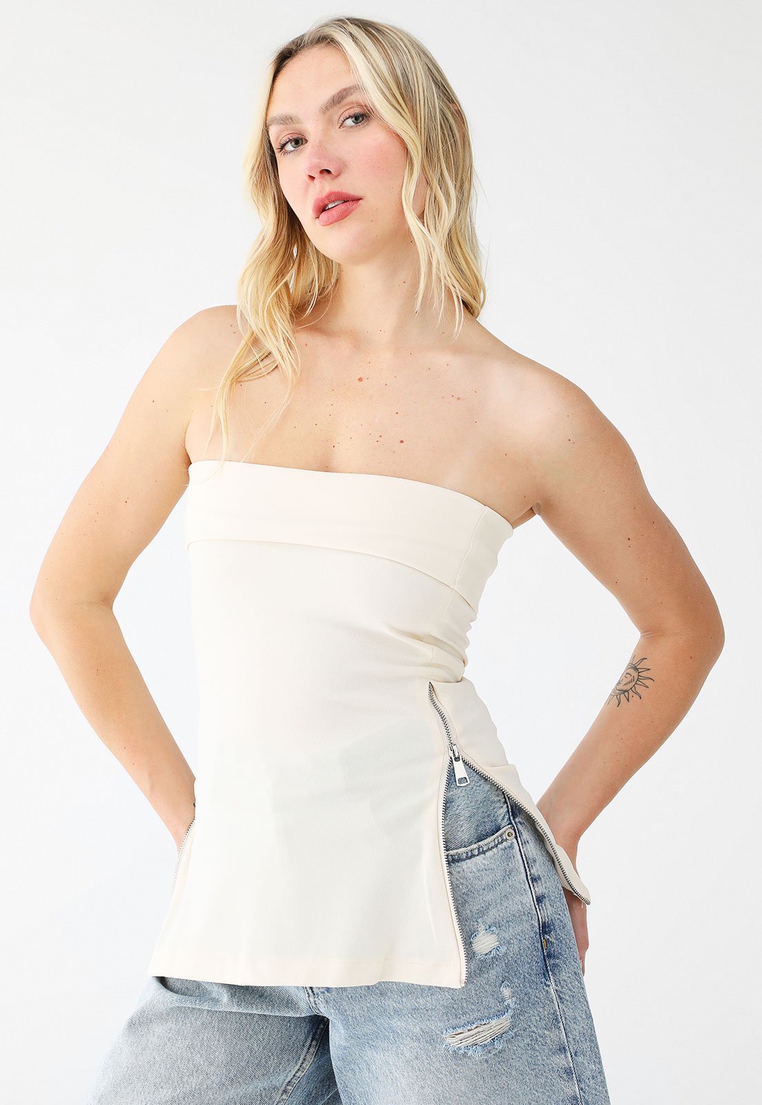 Blusa Sem Alça Levosch Com Zíper Lateral Branco