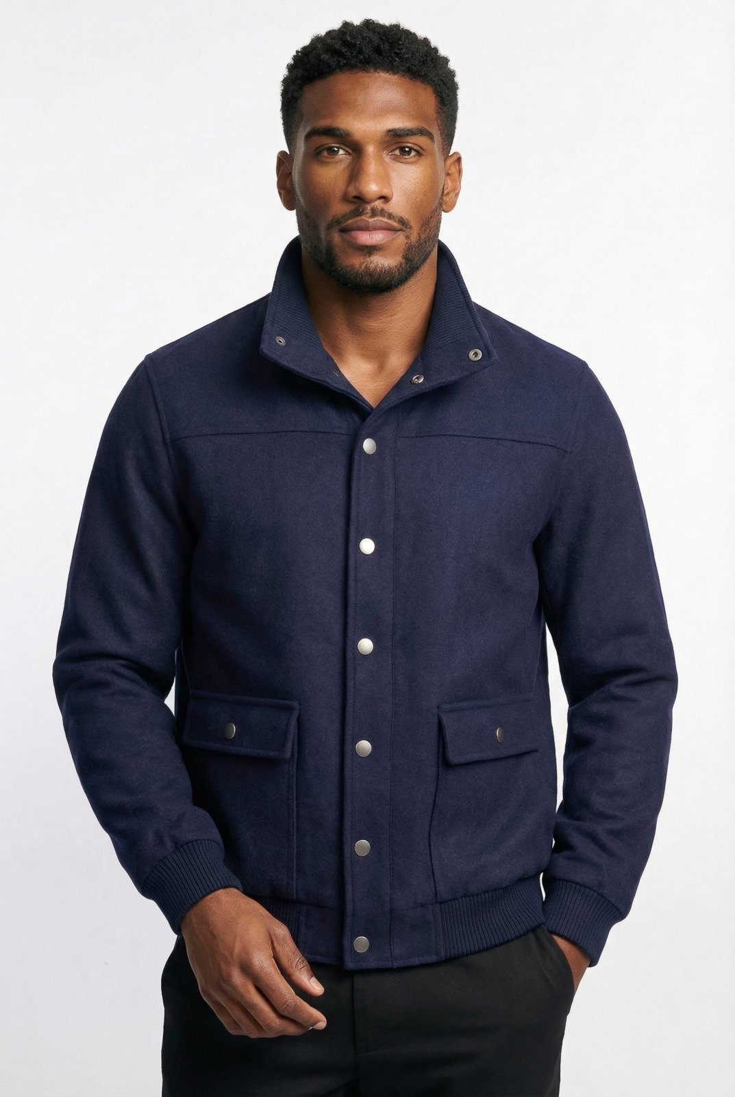 Jaqueta masculina suede com botões e bolsos 69390 - Azul Marinho