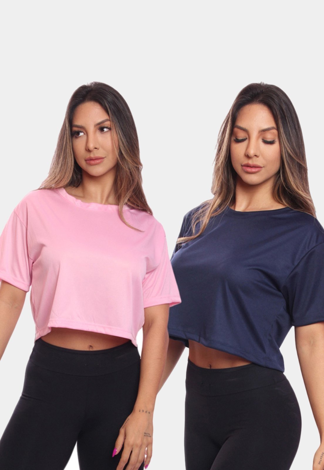 Kit 2 Cropped Manga Curta Feminino Dry Proteção UV Blusa Blusinha Academia Treino Colorido