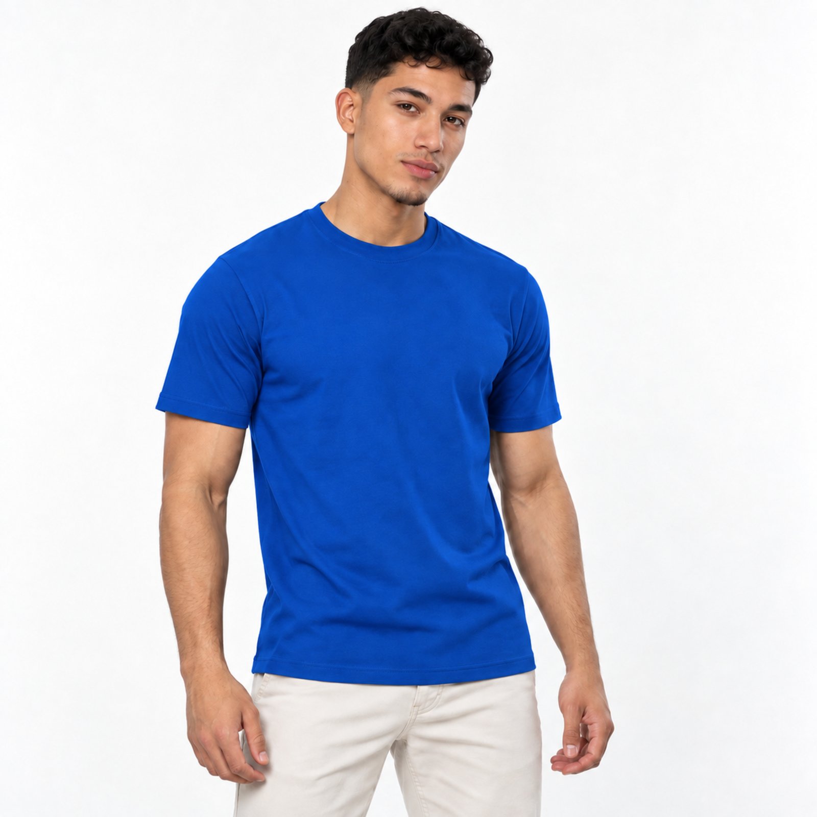 Camiseta Masculina Básica Lisa Manga Curta Algodão e Poliéster Slim Fitness - Azul Royal