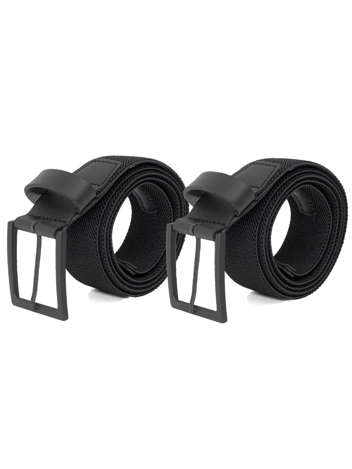 Kit 2 Cintos Masculino Fasolo Casual Elástico Couro Confortável Fivela Preto+Preto