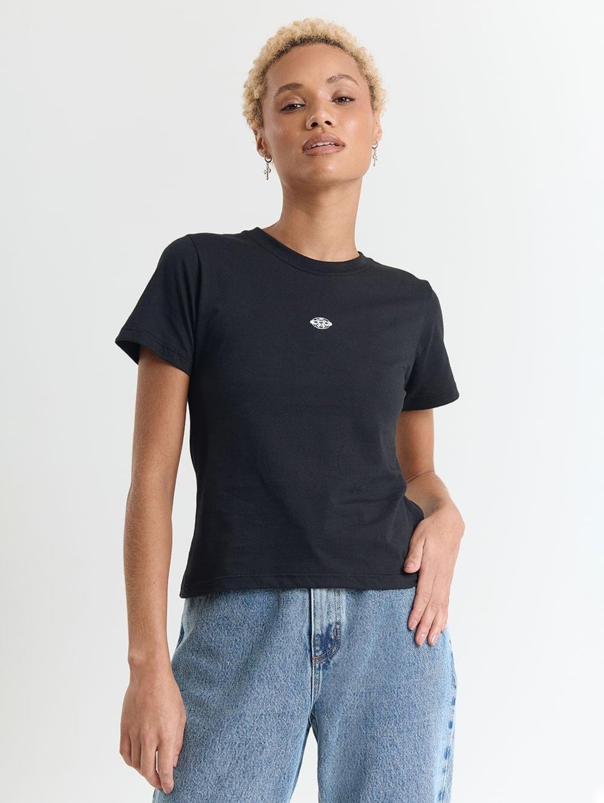 Blusa meia malha feminino baby look vintage Preto
