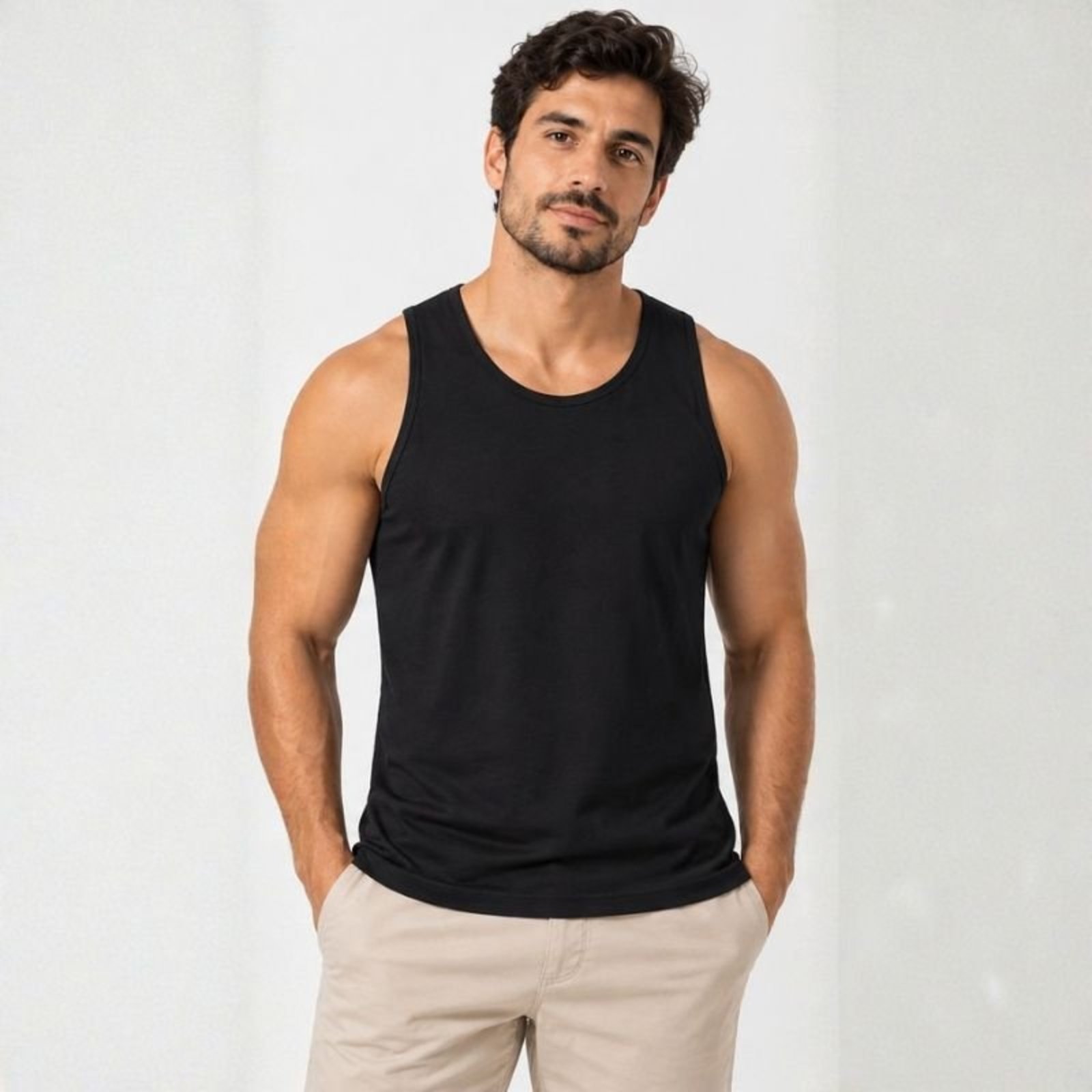 Regata Básica Masculina Lisa Slim Fitness Academia - Preto