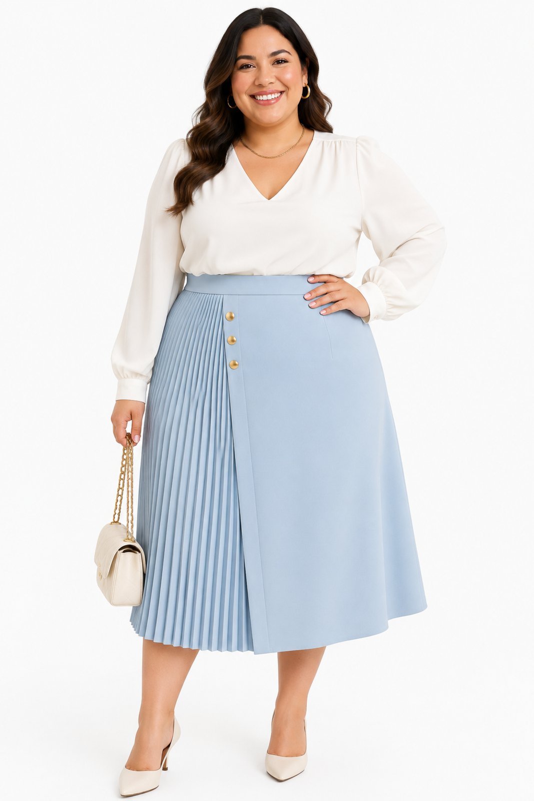 Saia Midi Plus Size D Bell Outlet Fashion Alfaiataria Azul