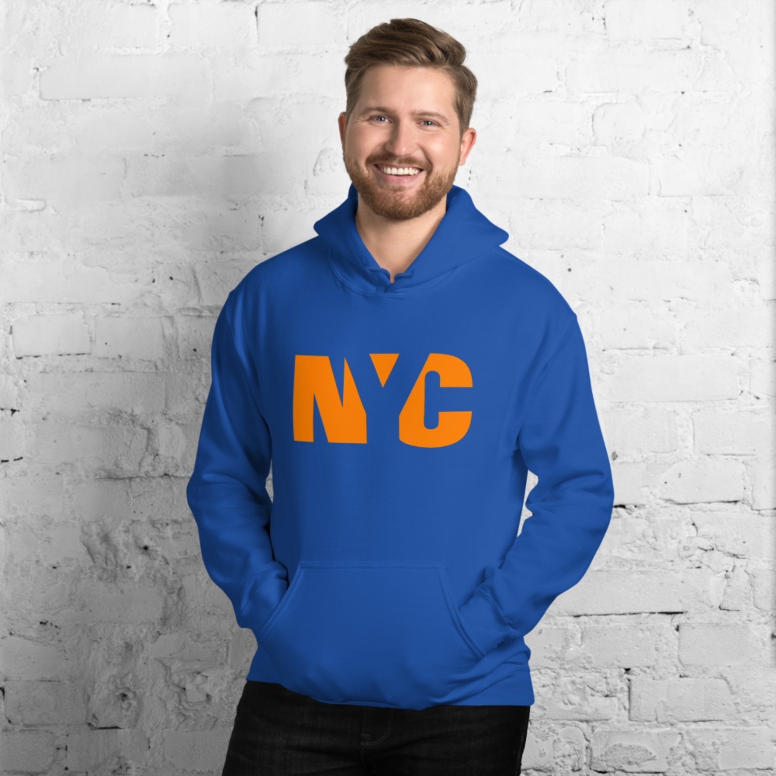 Moletom Flanelado Blusa de Frio Fechado Urbania Moleton Mooboo Masculino Azul Royal Bic estampa NYC Laranja