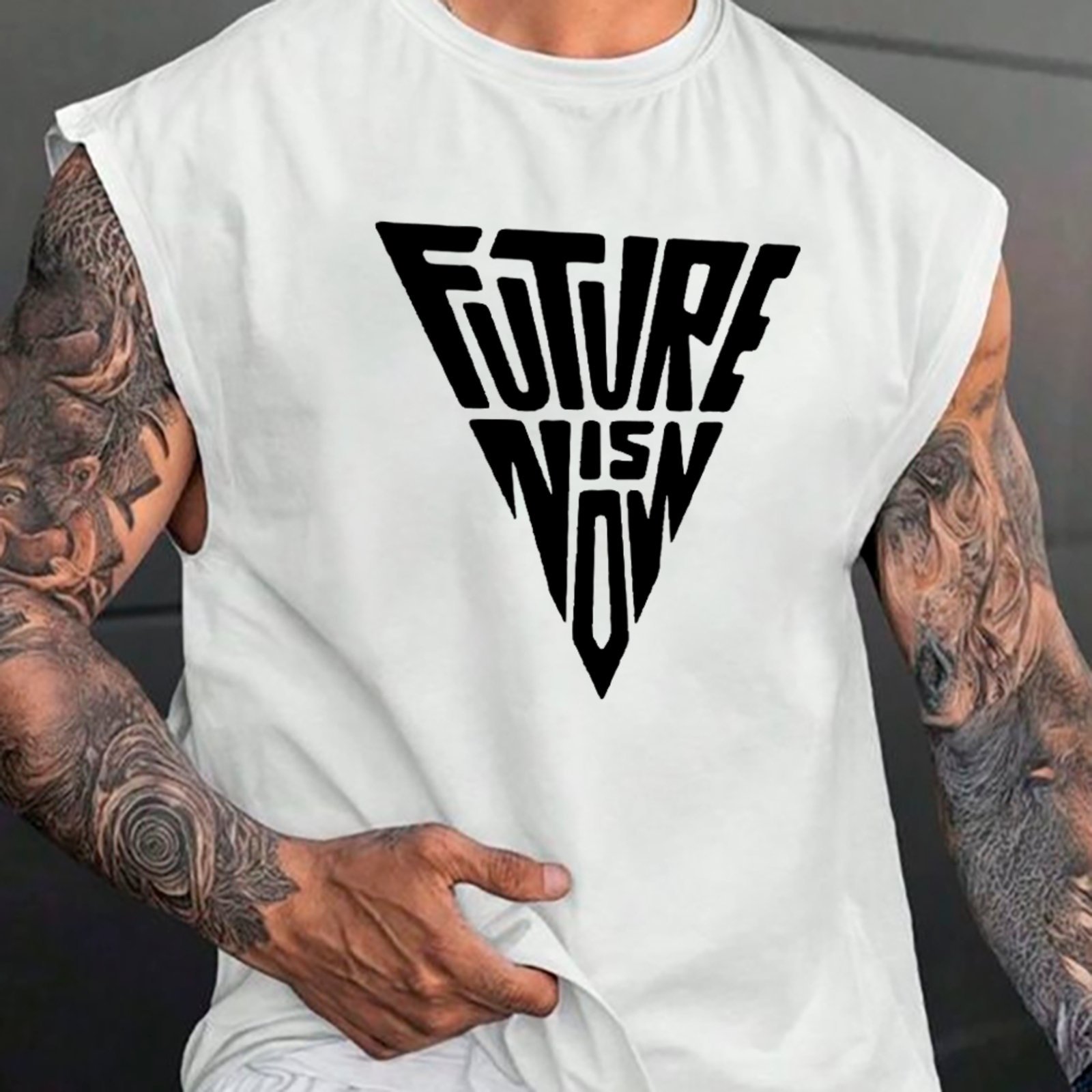 Camiseta Regata Machão Ousy Future Is Now Oversized Masculina Branco