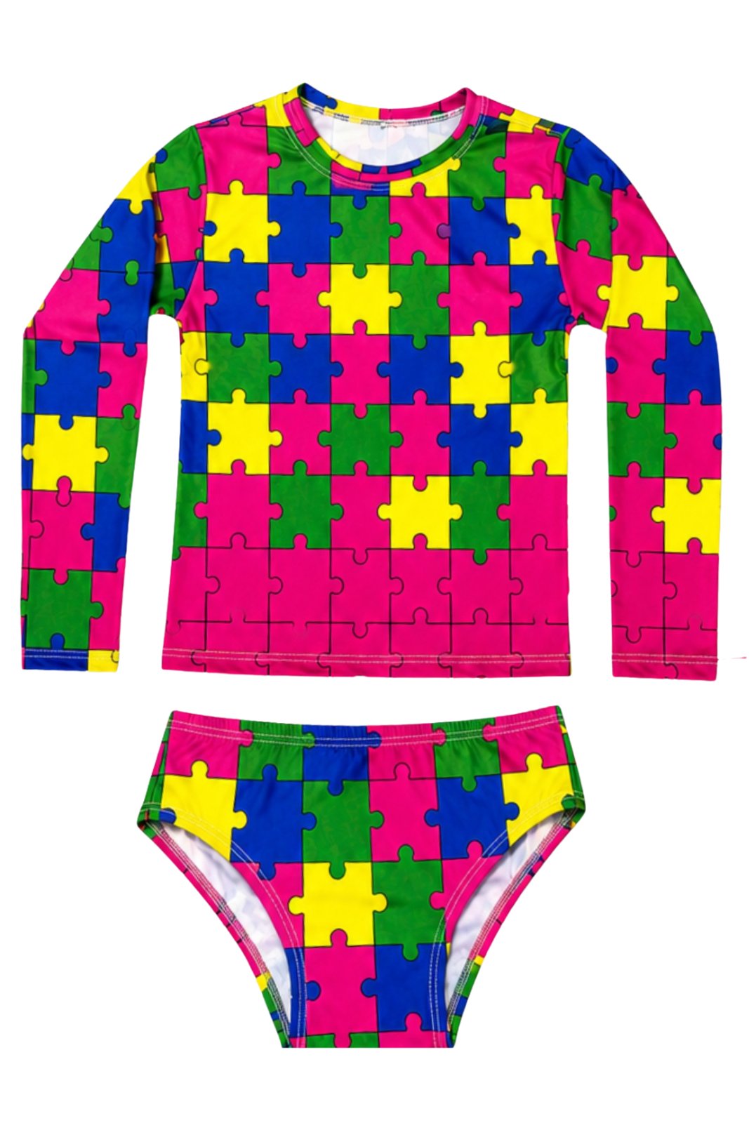 Infantil - Conjunto de praia Quebra Cabeça Rosa, Meu Tibum FPU 50+