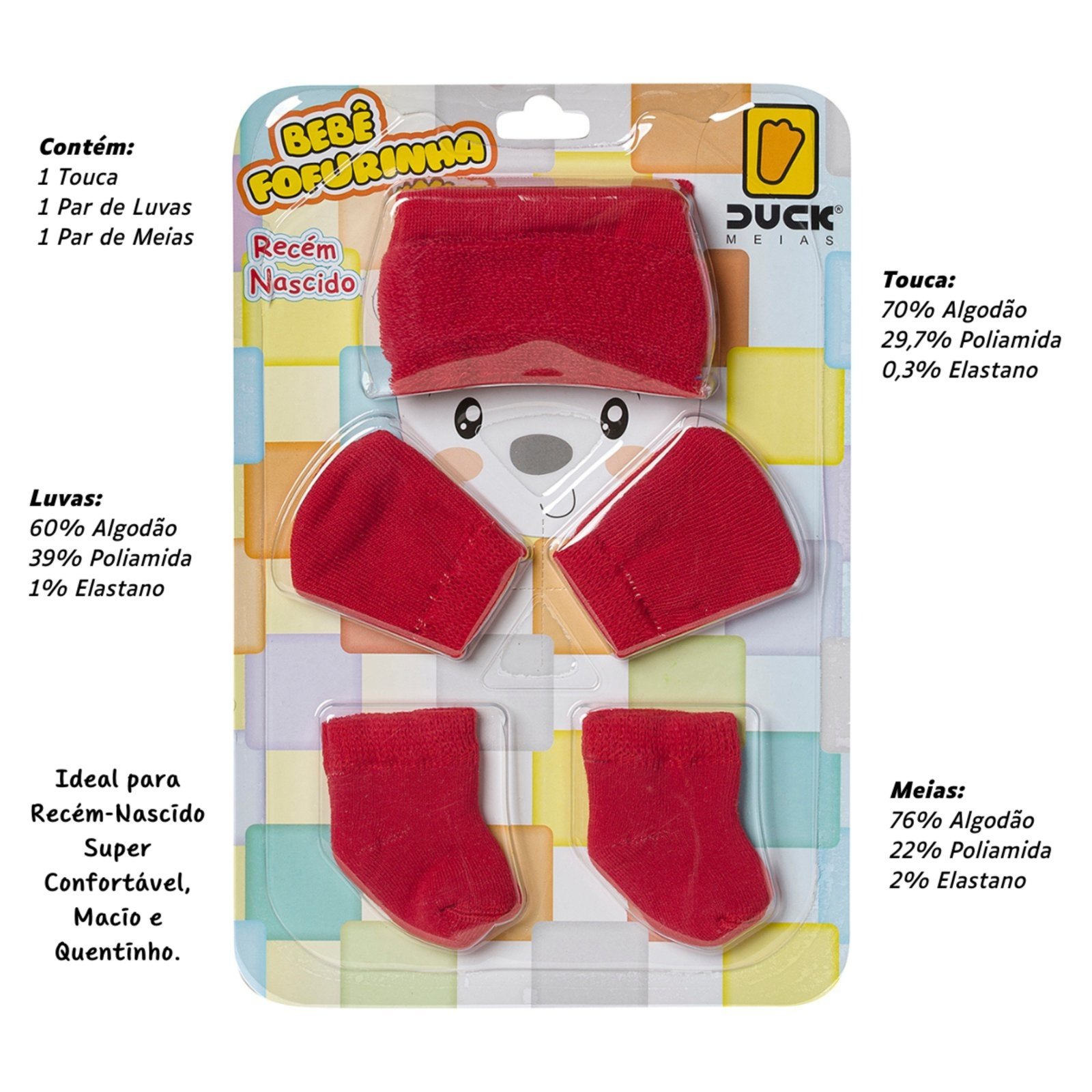 Vista 3 Infantil - Kit Saida De Maternidade Feminino Touca Luva Com Meia Angipé vermelho Angipé vermelho