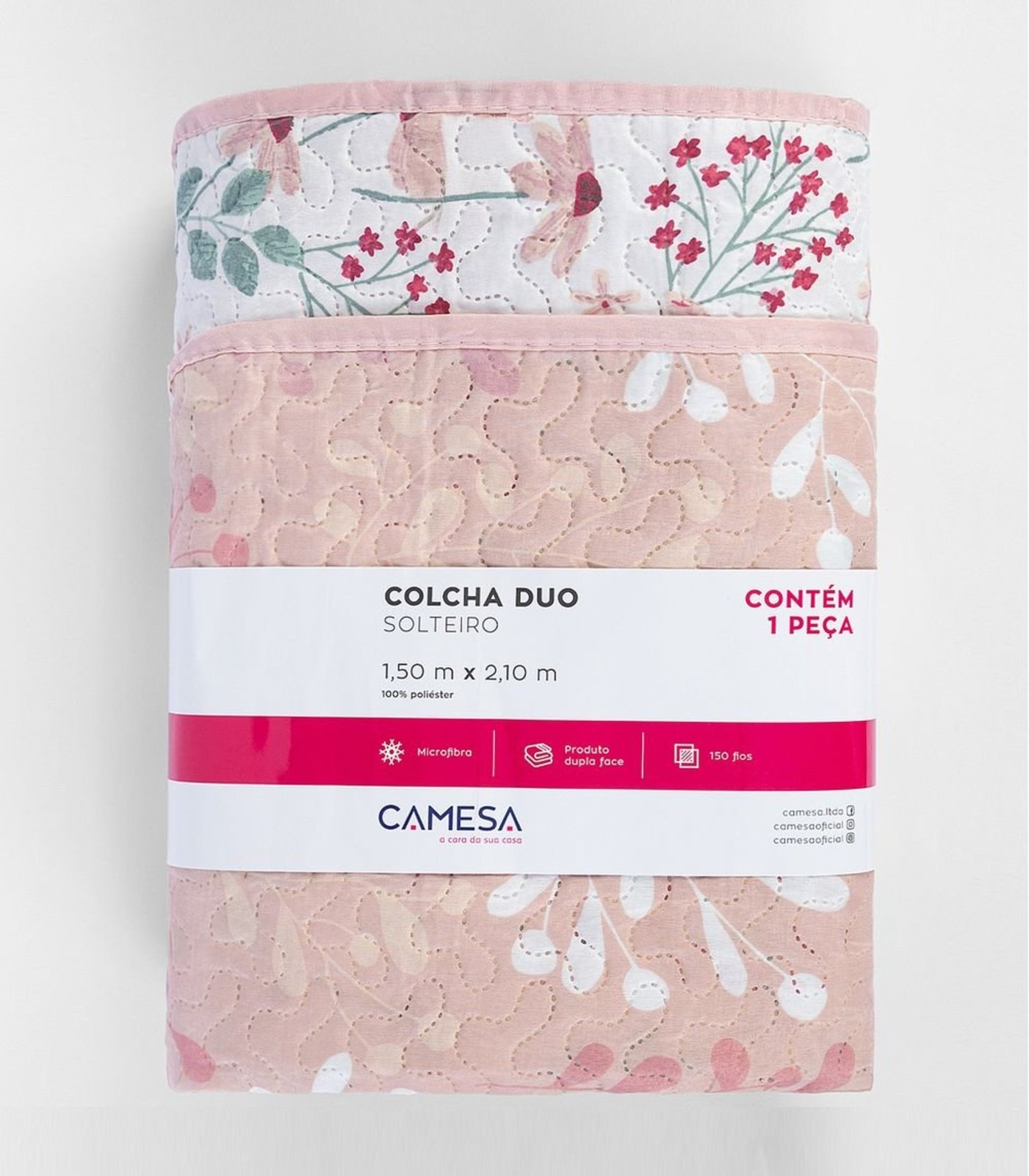 Colcha Dupla Face Solteiro 150 Fios Camesa Rosa
