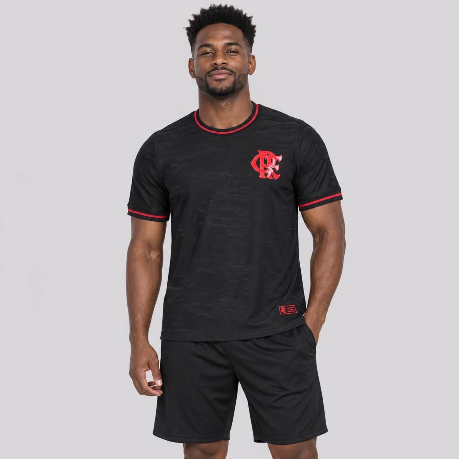 Camisa Flamengo Jacquard Preta e Vermelha