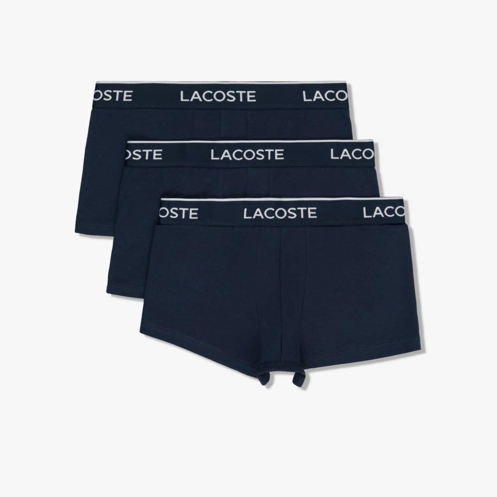 Pack de três cuecas trunks masculina Lacostes em algodão com stretch e cós assinado Azul