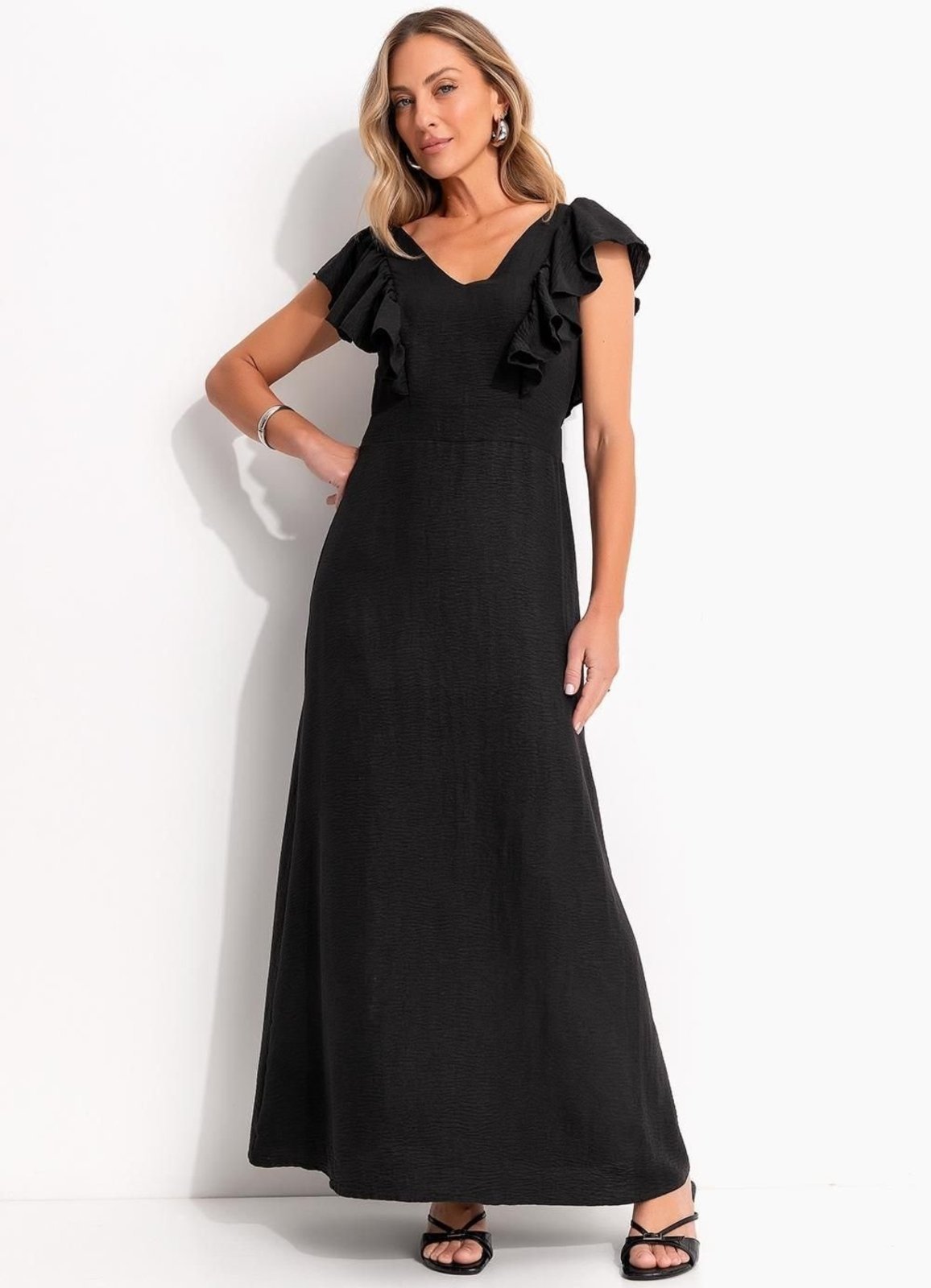 Vestido Em Crepe Plano Quintess Preto