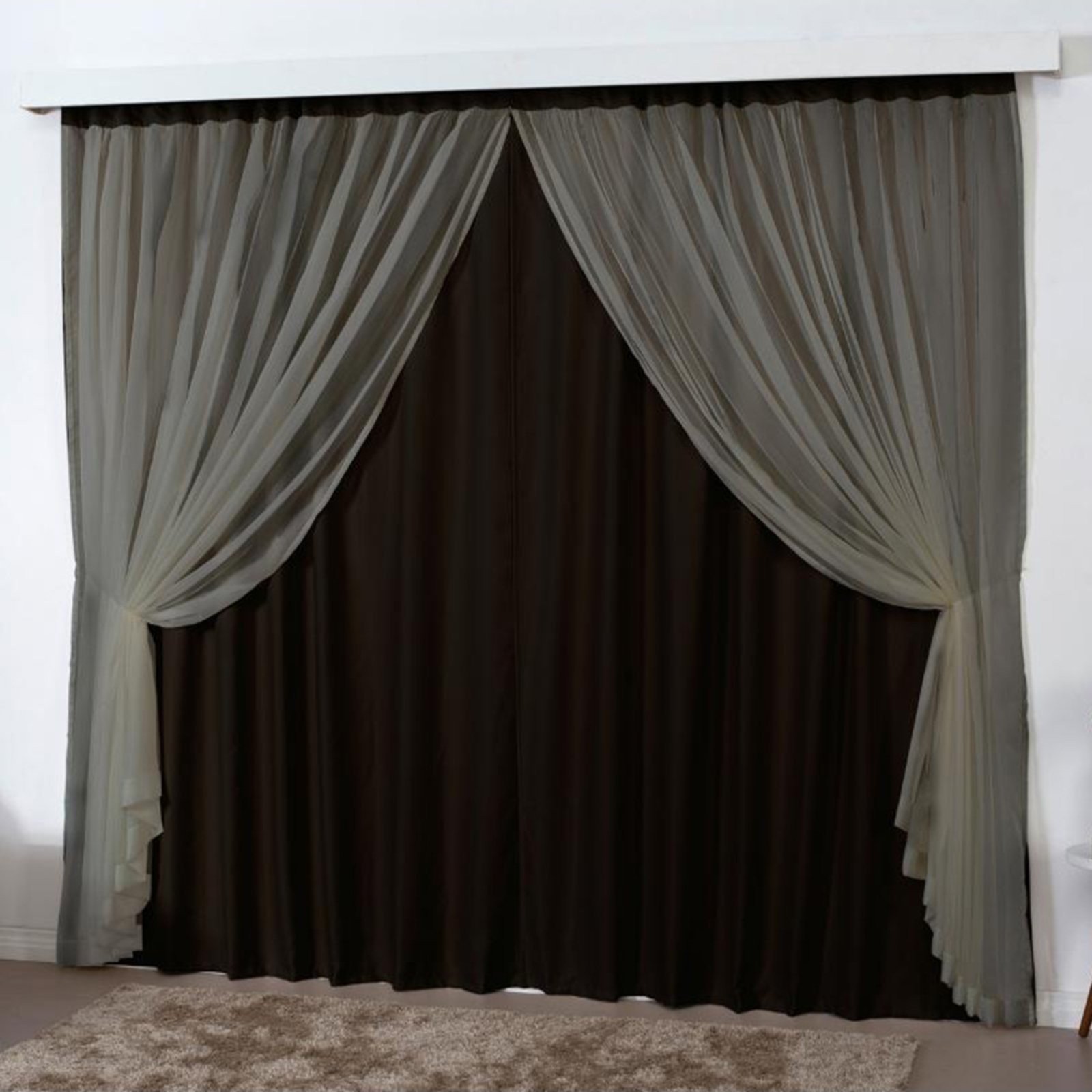 Cortina 4 Mts Sala Quarto Escritório Blackout Voal Trilho Comum - Tabaco - 100% Poliéster