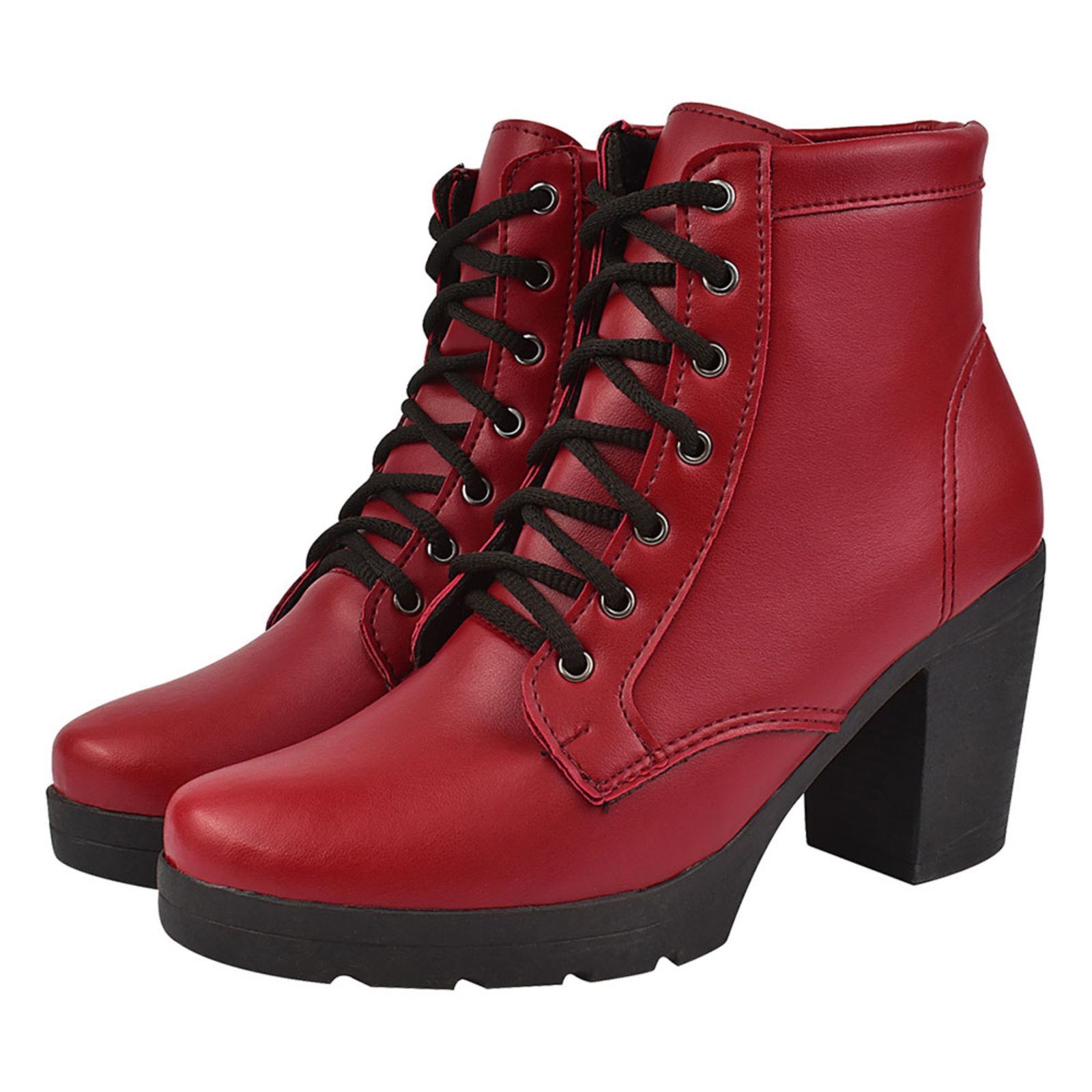 Bota Coturno Feminino Donatella Shoes Salto Alto Cano Médio Vermelho