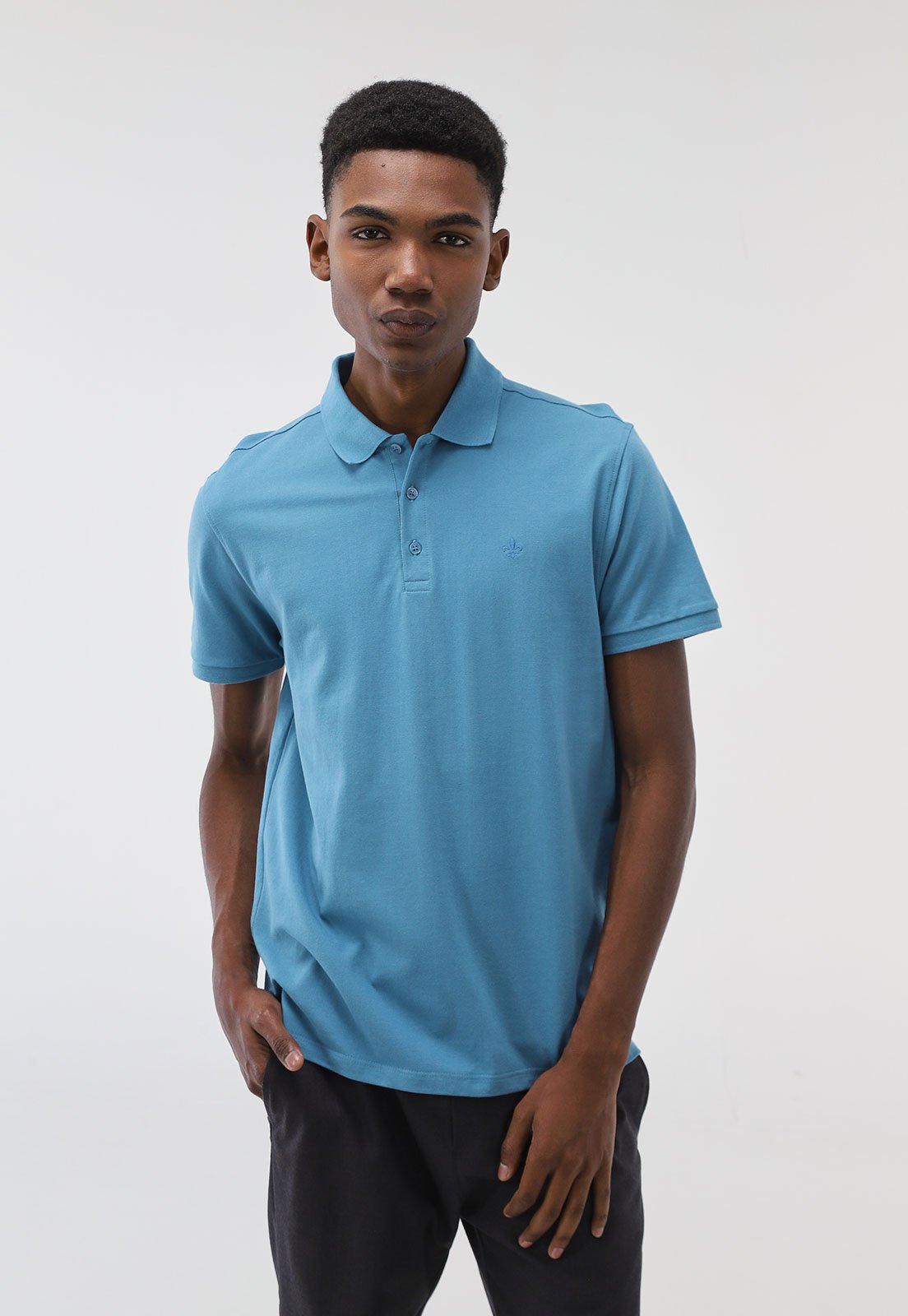 Camisa Polo Dudalina Reta Icon Bordado Azul
