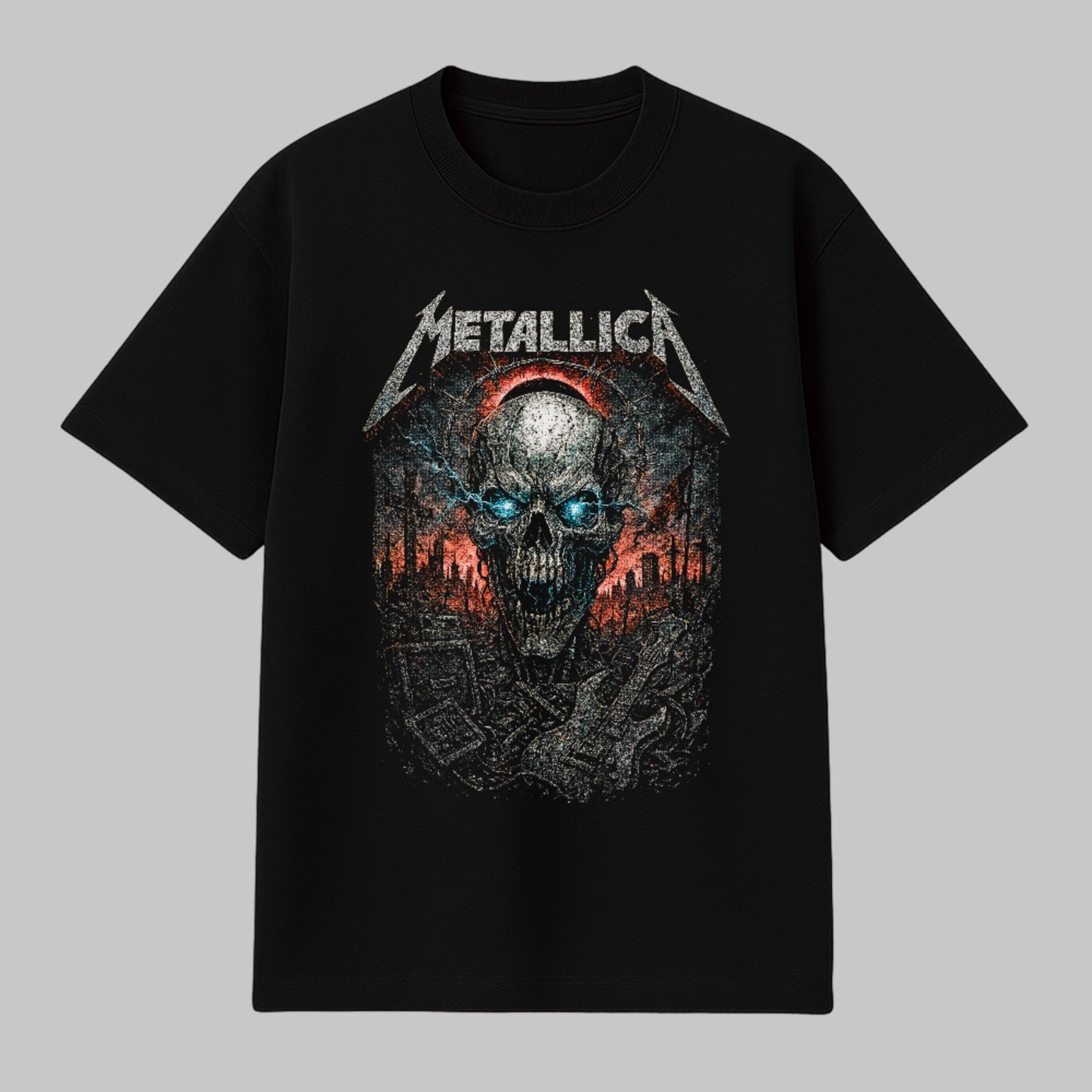 Camiseta Básica Banda Metallica Skull Apocalypse Metal Rock Heavy Unissex Preto