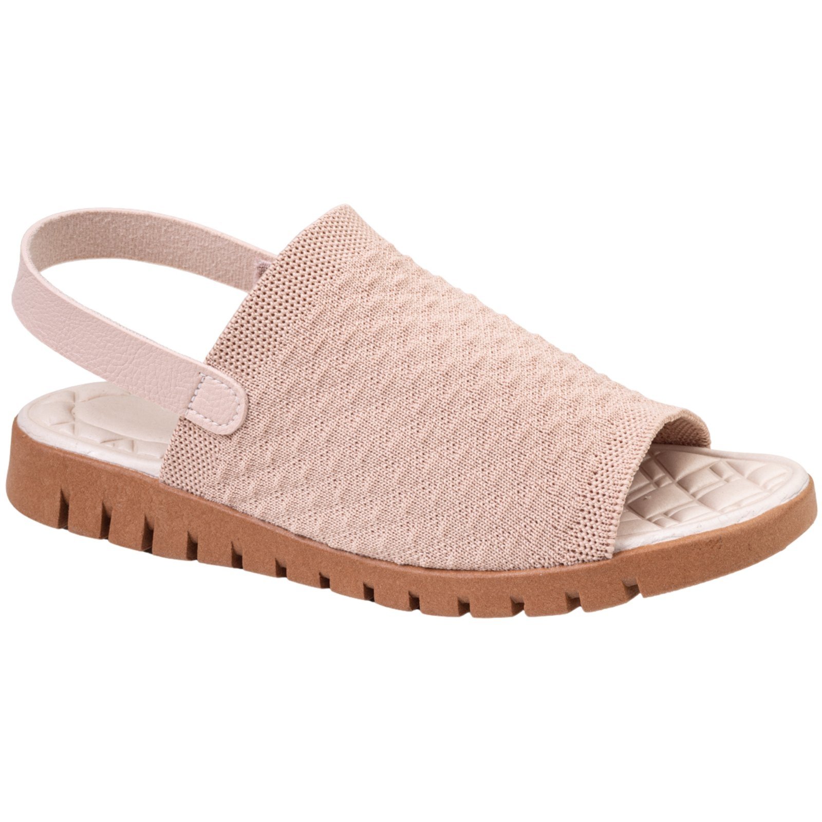 Sandália Feminina Ortopédico Knit Calce Fácil Meia Elástico Massageadora Confortável Via Angel 7603 Nude