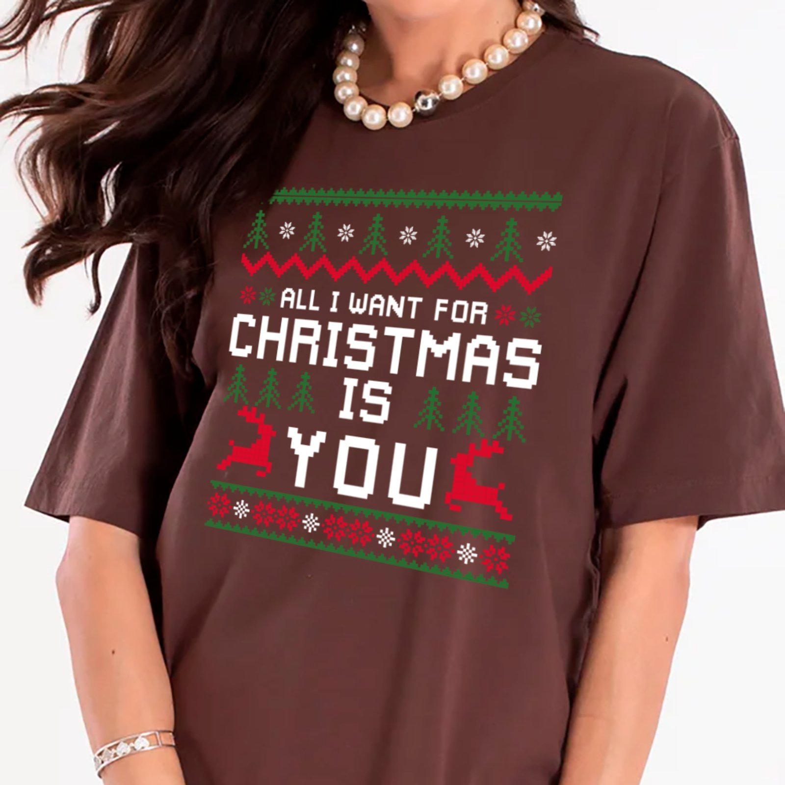 Vista 2 Camiseta Ousy Oversized Estampa Natalina All I Want For Christmas Unissex preto ousy preto