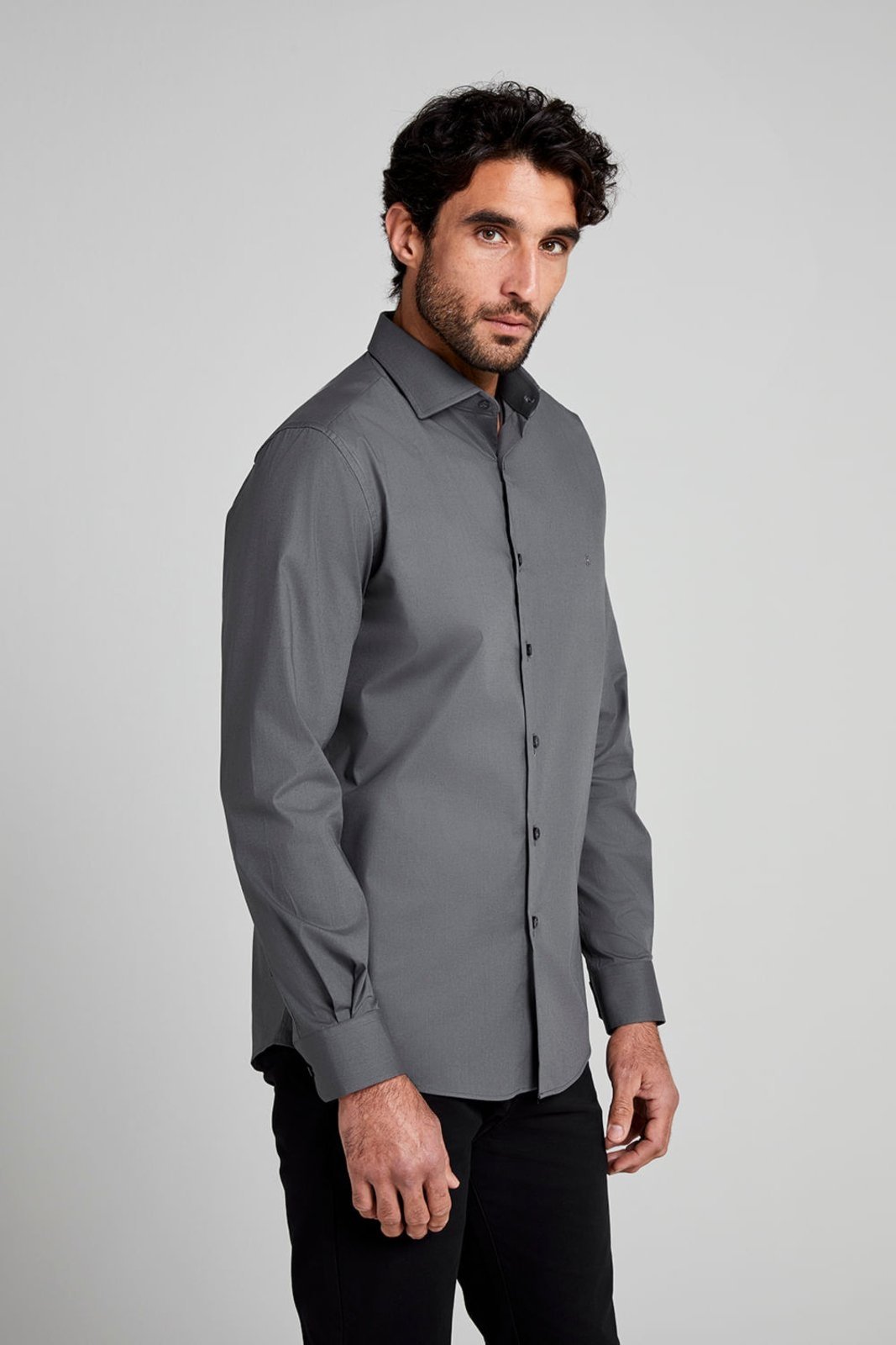HIGHSTIL Camisa Lisa Slim Fit - Cinza Ônix