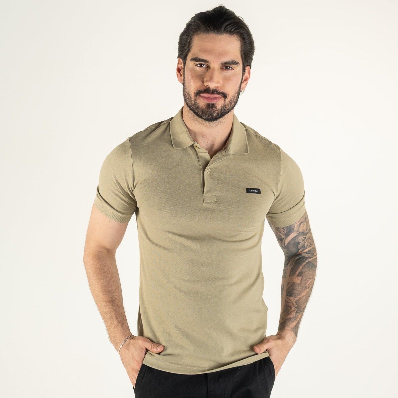 Camisa Polo Calvin Klein Bege