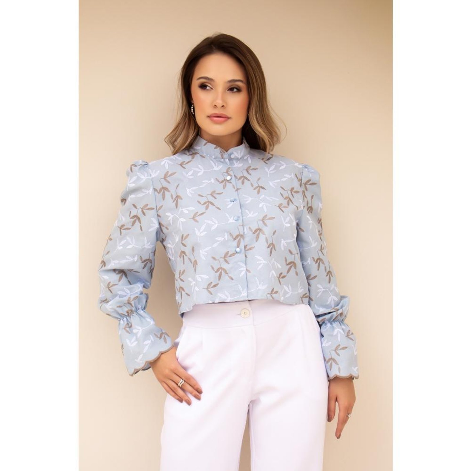 Cropped Feminino Elegante De Laise Algodão Floral Elegante