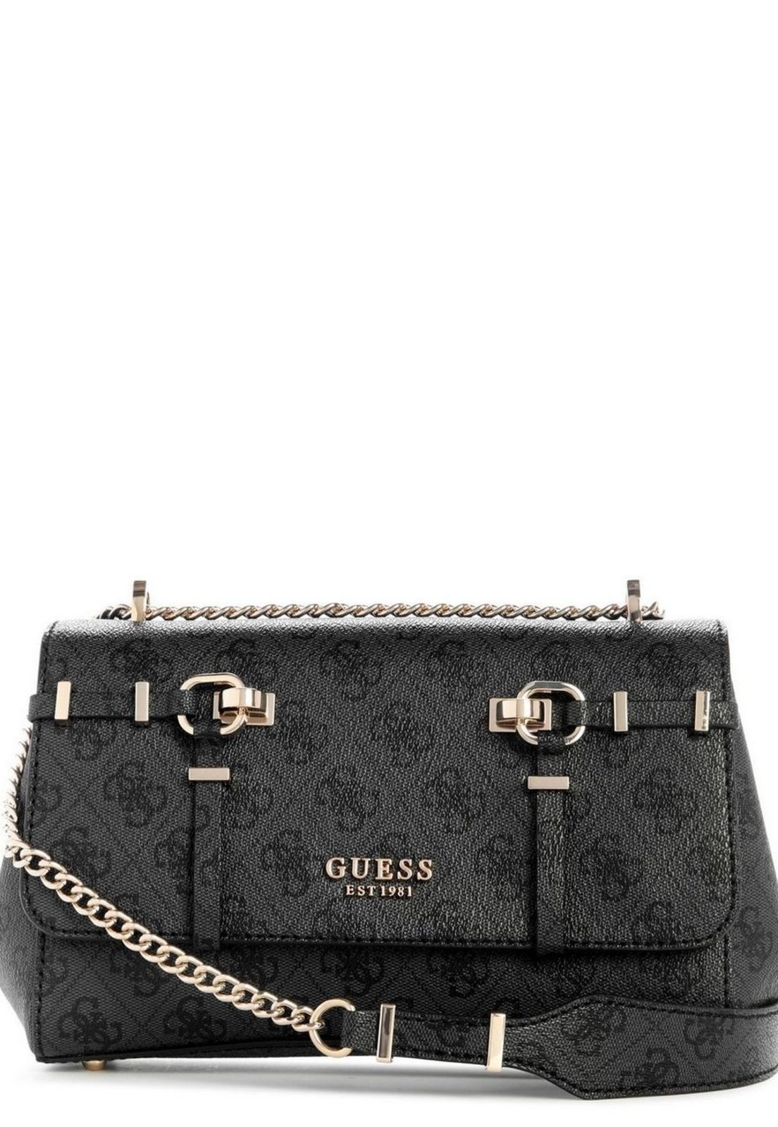 Bolsa Guess Leona Logo Transversal Flap Preto