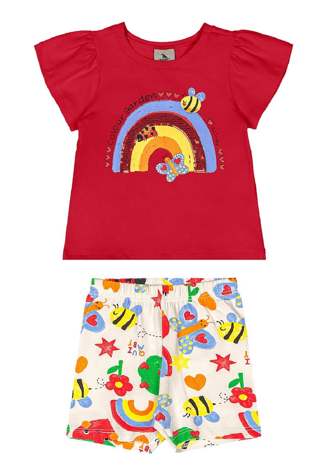Infantil - Conjunto Jardim Blusa Bermuda Quimby Vermelho